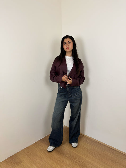 Cropped leather jacket