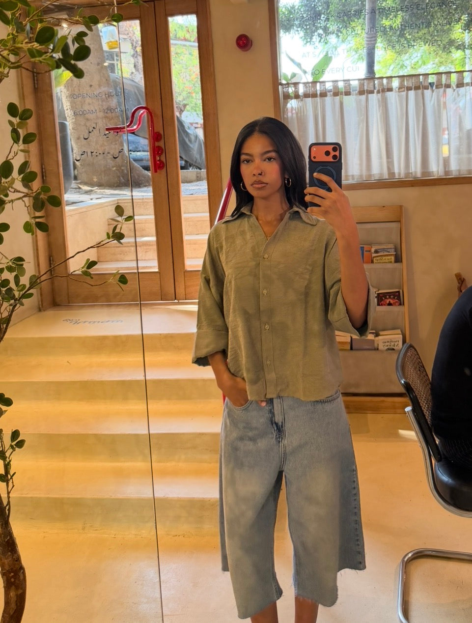 Flowing shirt long sleeves - olive