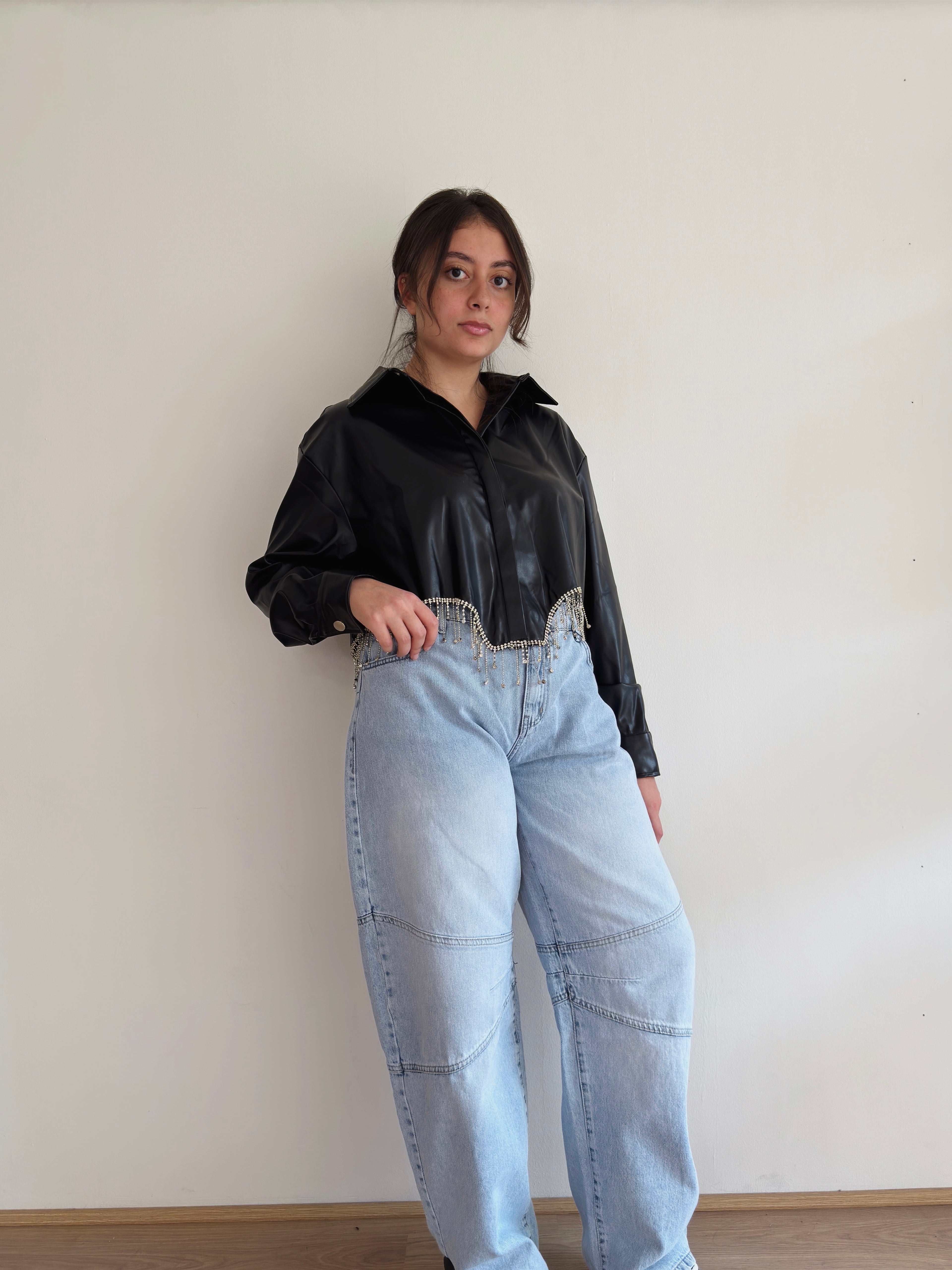 Strass leather shirt