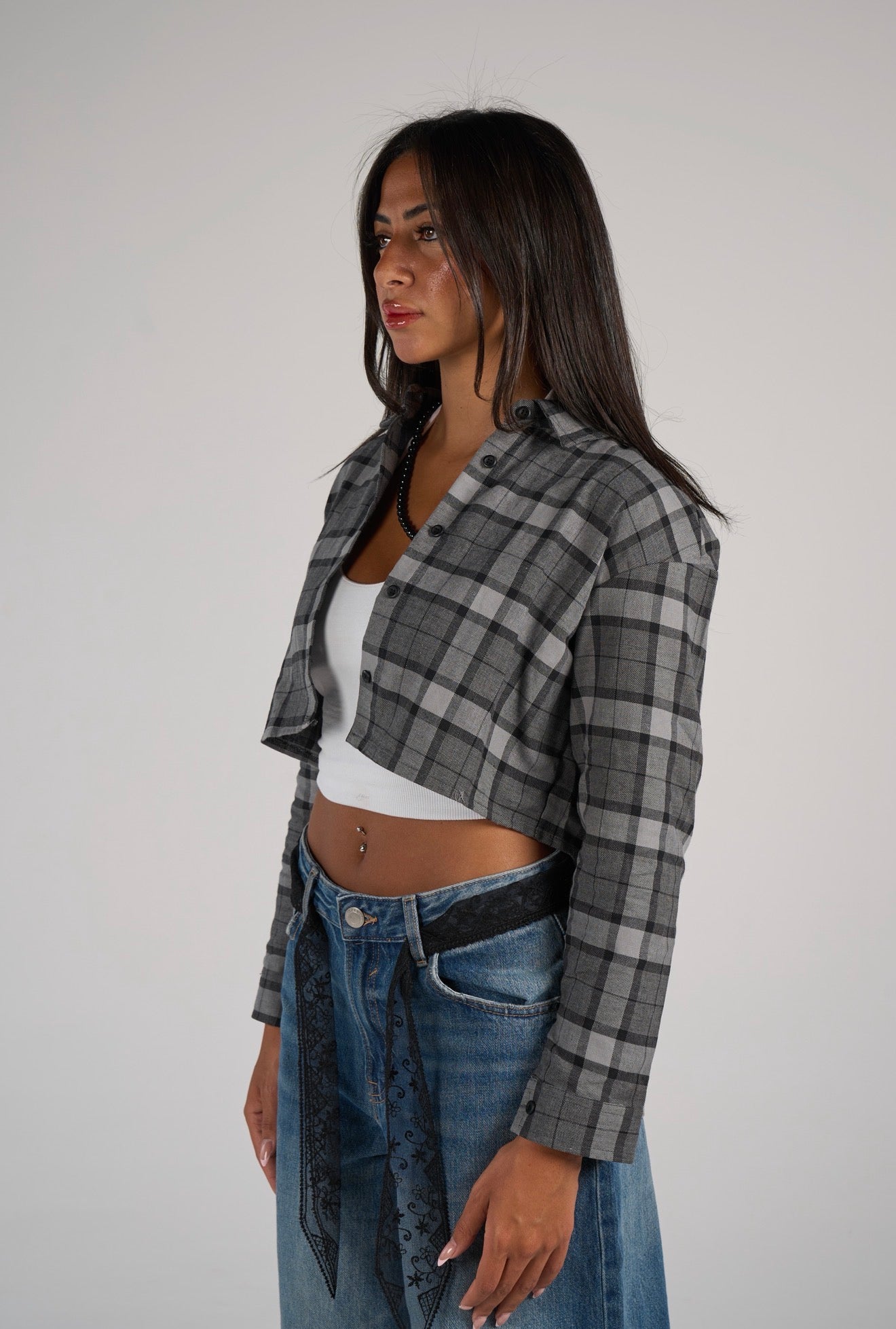 Plaid cropped shirt - Grey