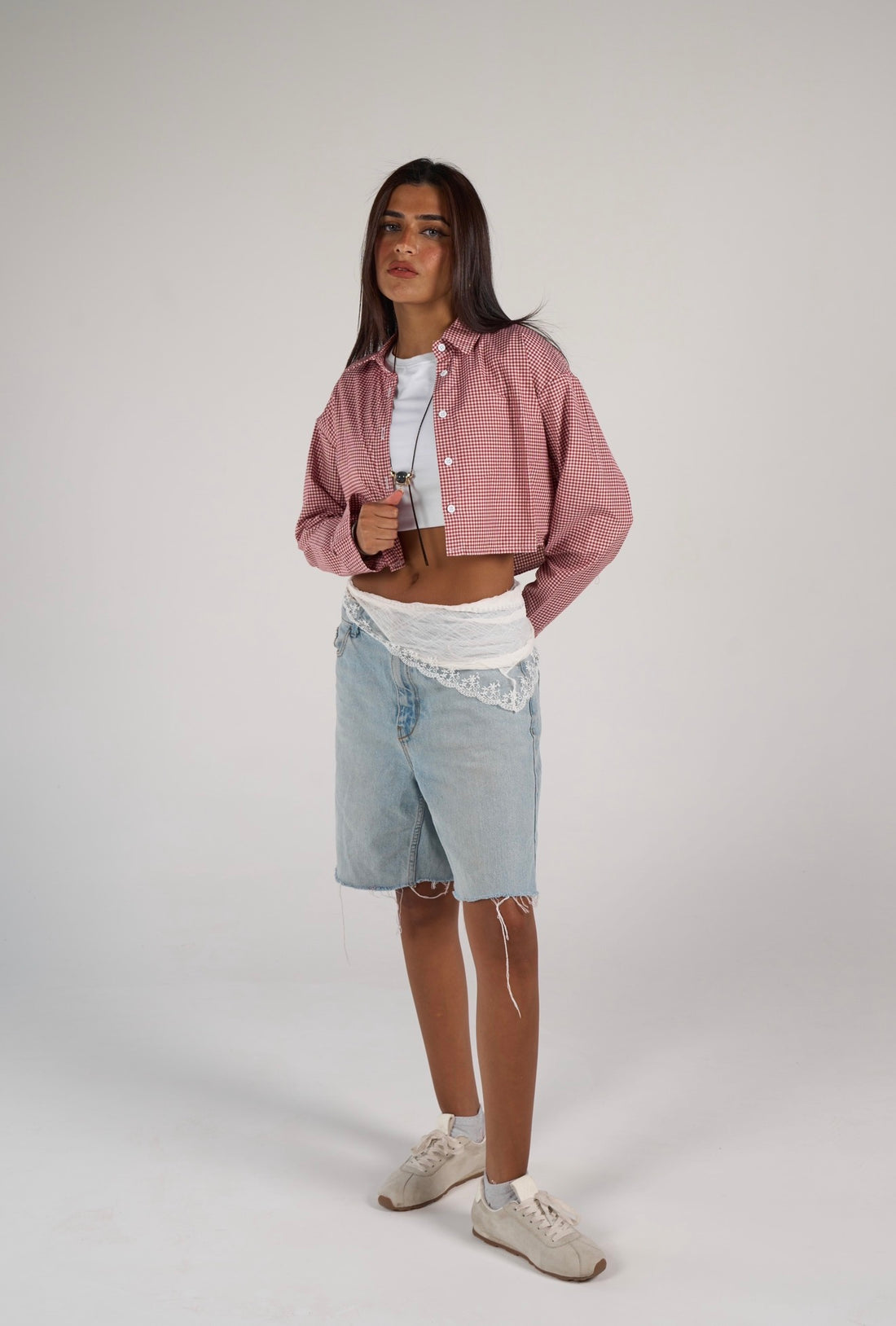 Plaid cropped shirt - red