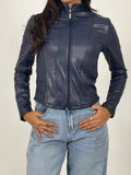 Corset leather jacket - navy blue