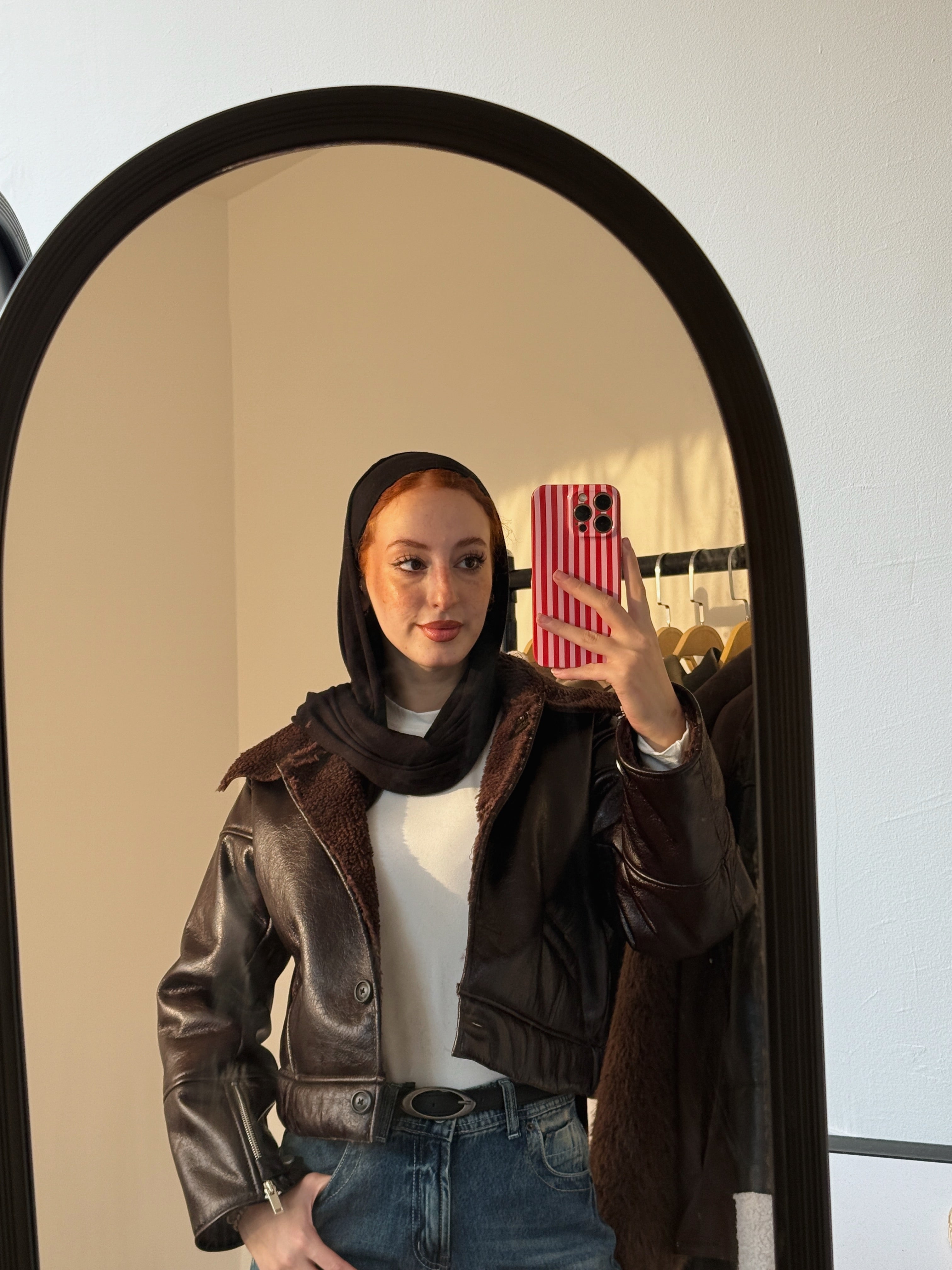 Cropped leather X teddy jacket