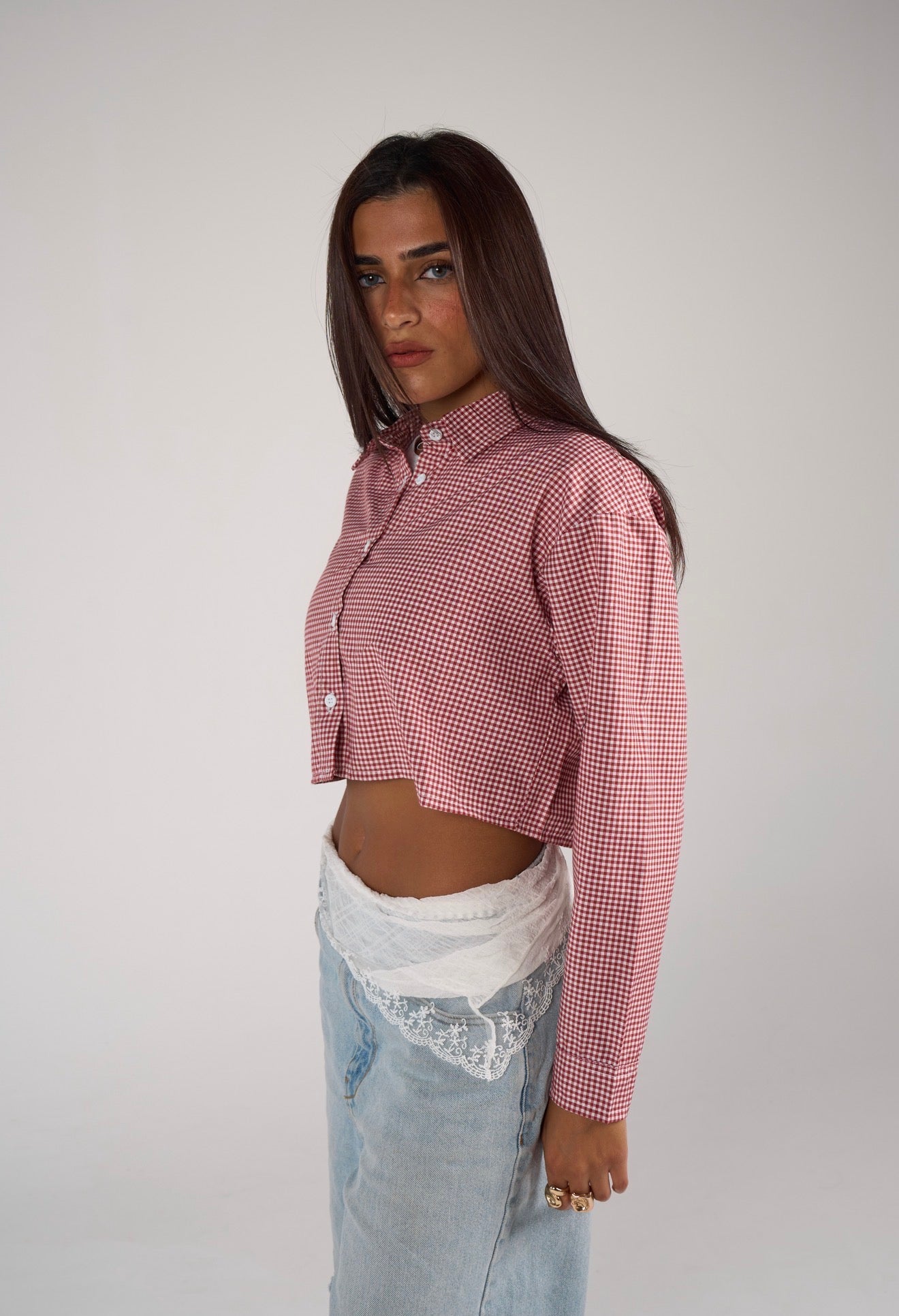 Plaid cropped shirt - red