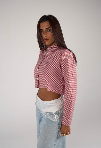 Plaid cropped shirt - red