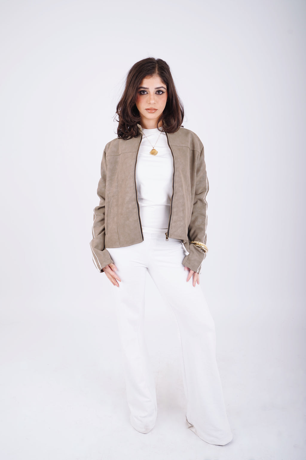 Biker leather jacket - olive