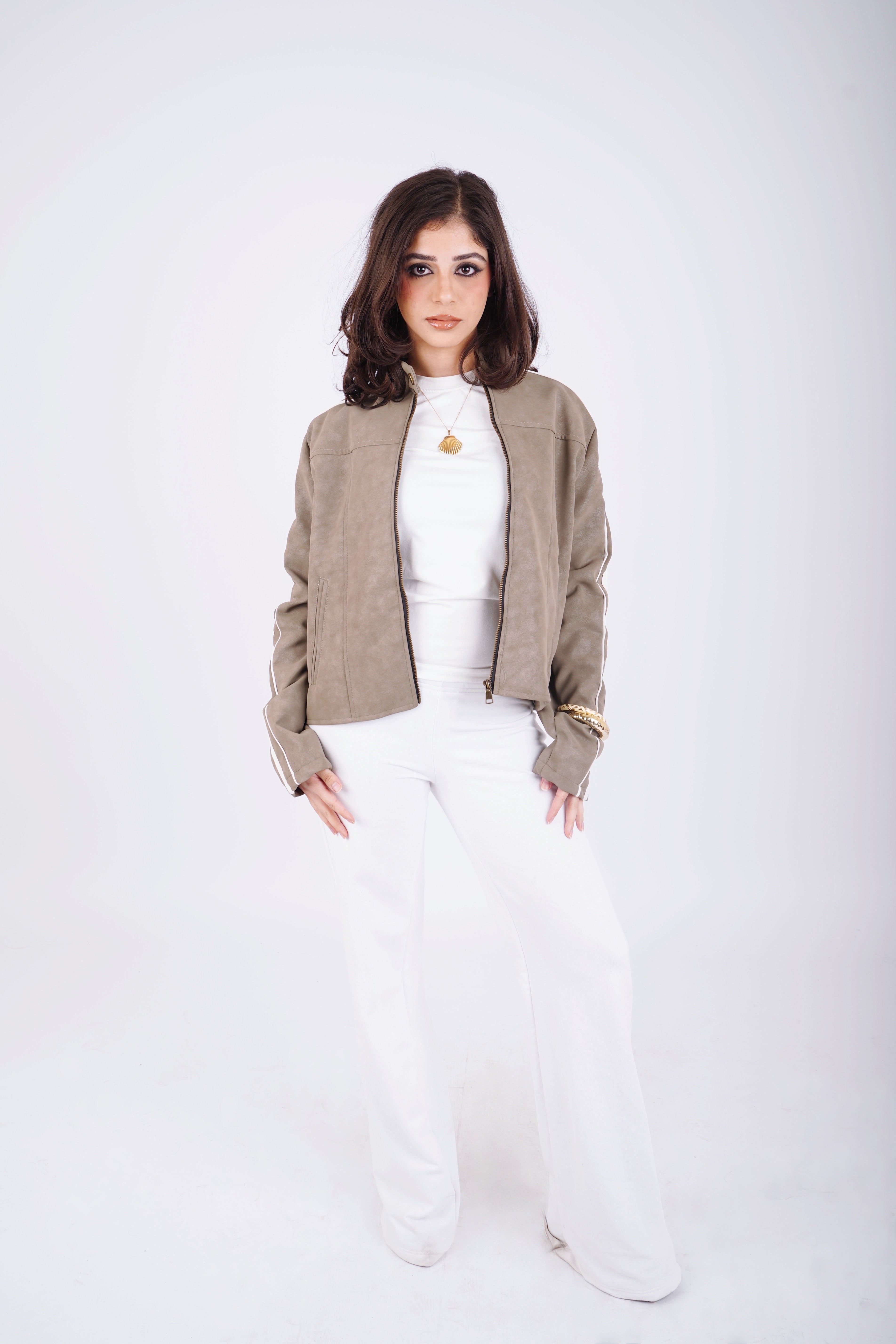 Biker leather jacket - olive