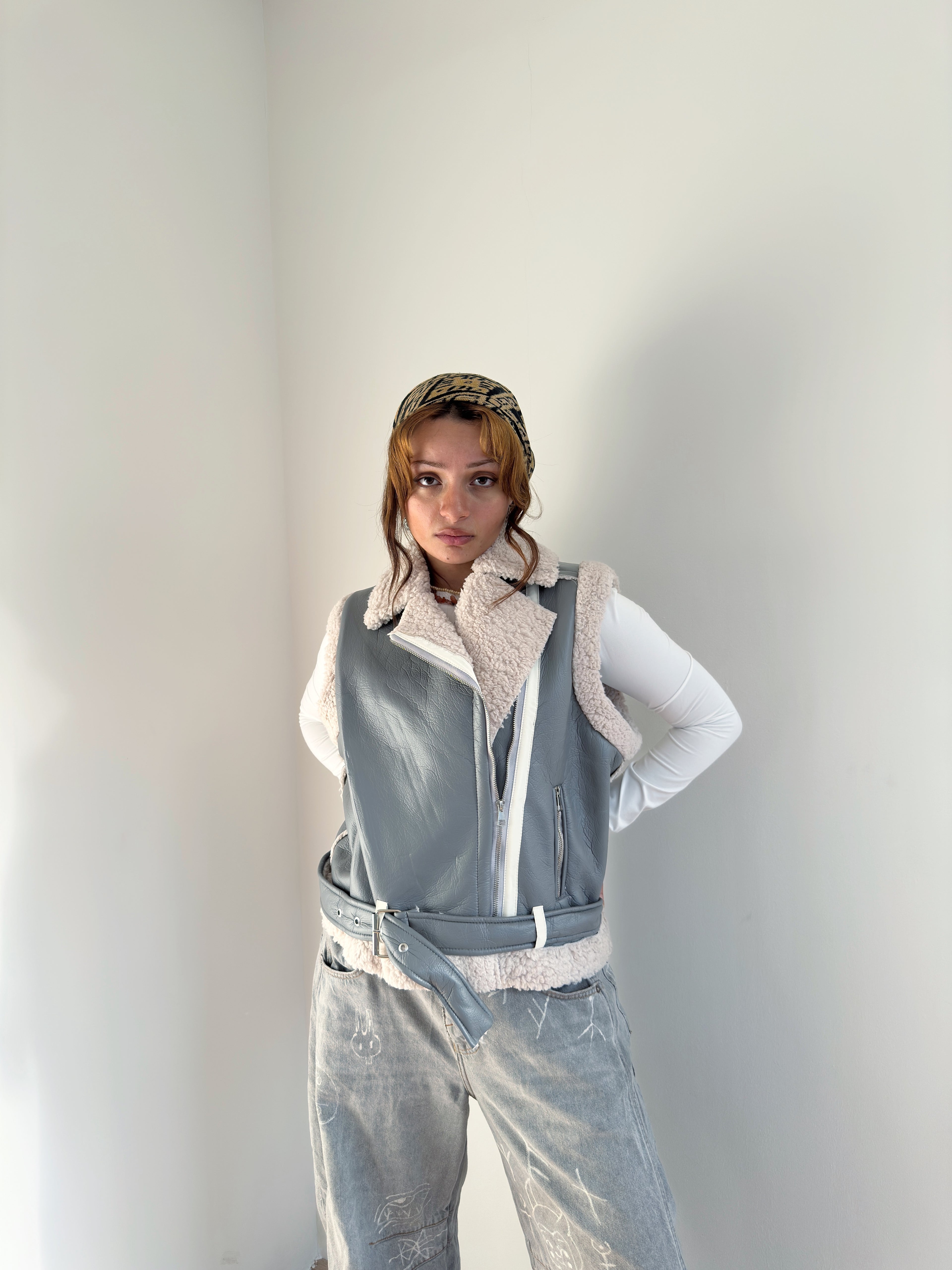 Leather X teddy vest