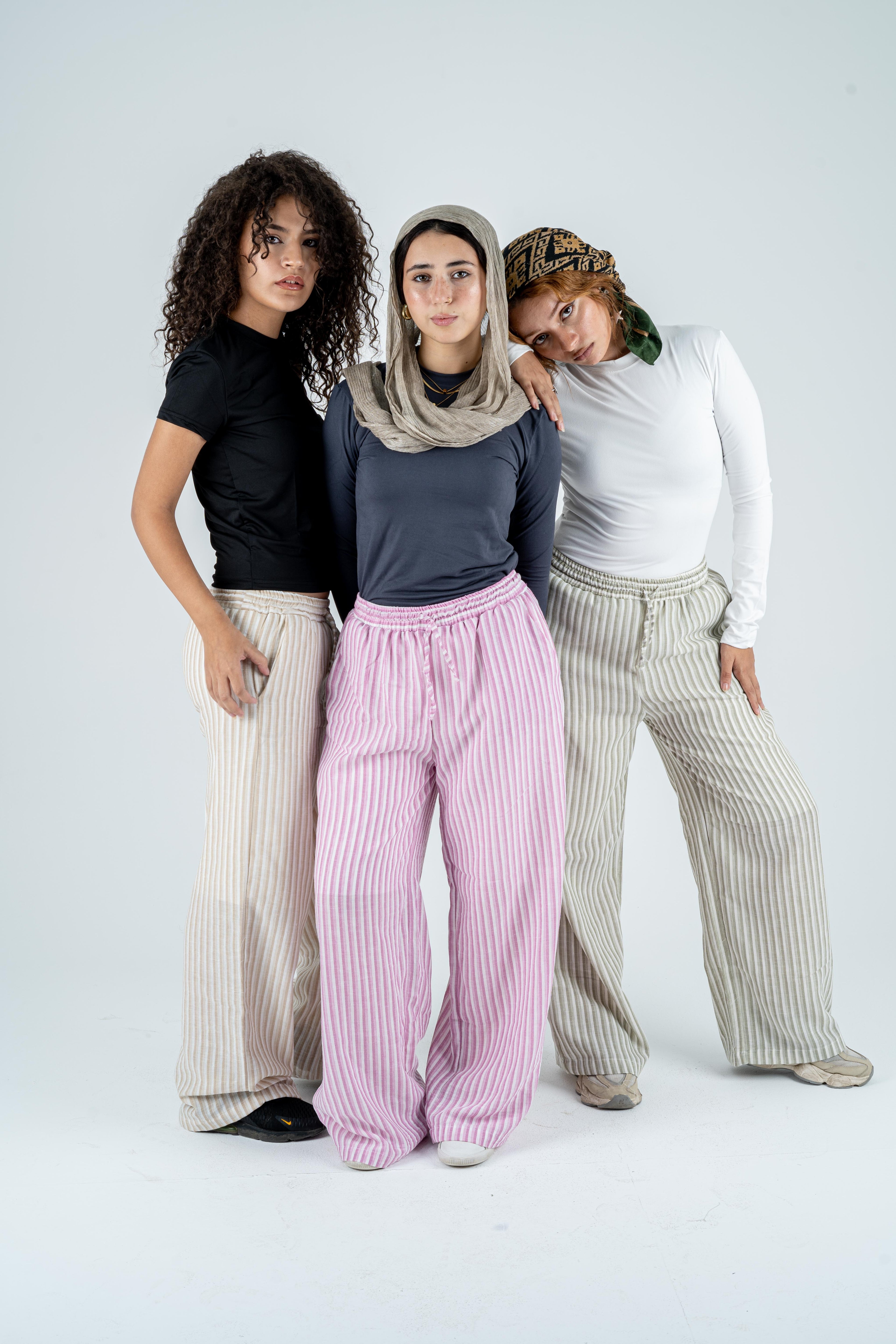 Stripped linen wide leg pants