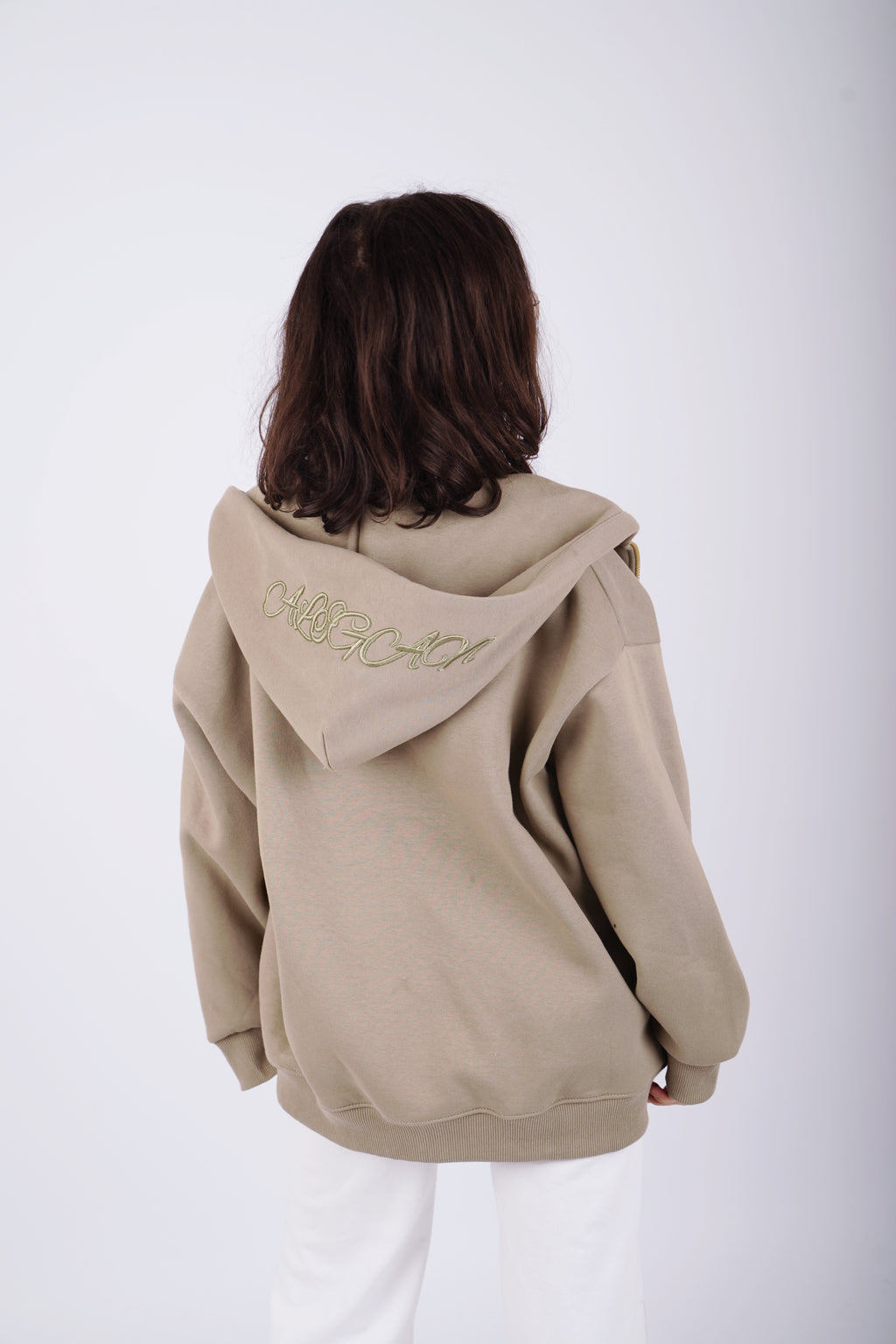 Embroidered sweatshirt full zip - olive mist