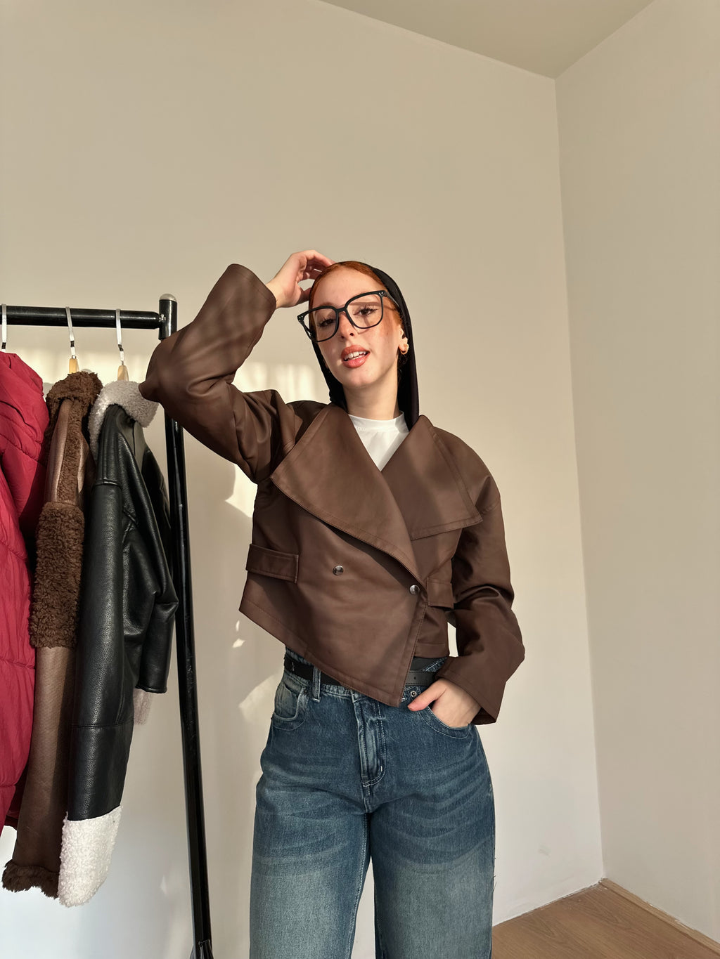 Cropped leather jacket