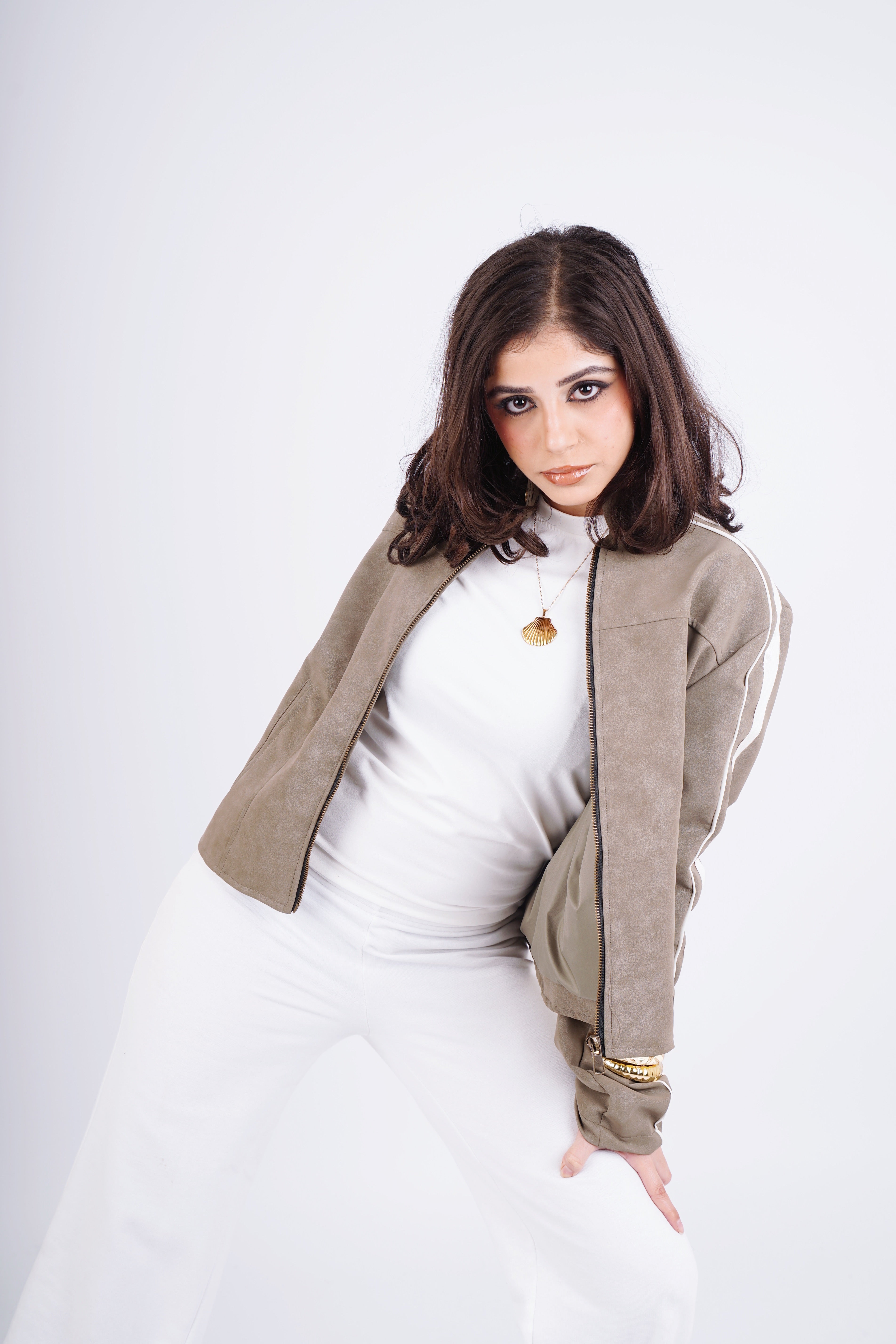 Biker leather jacket - olive