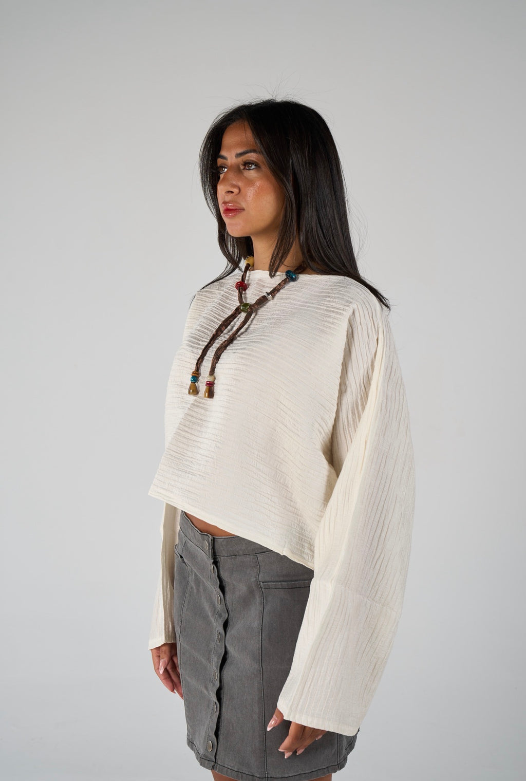 Crew neck lose blouse - beige