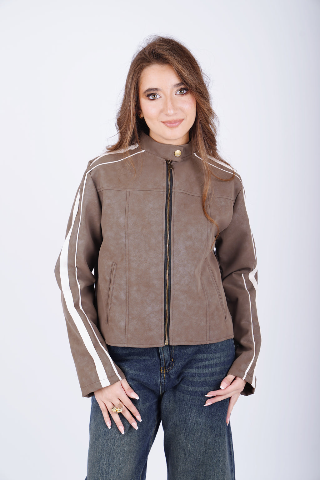 Biker leather jacket - brown