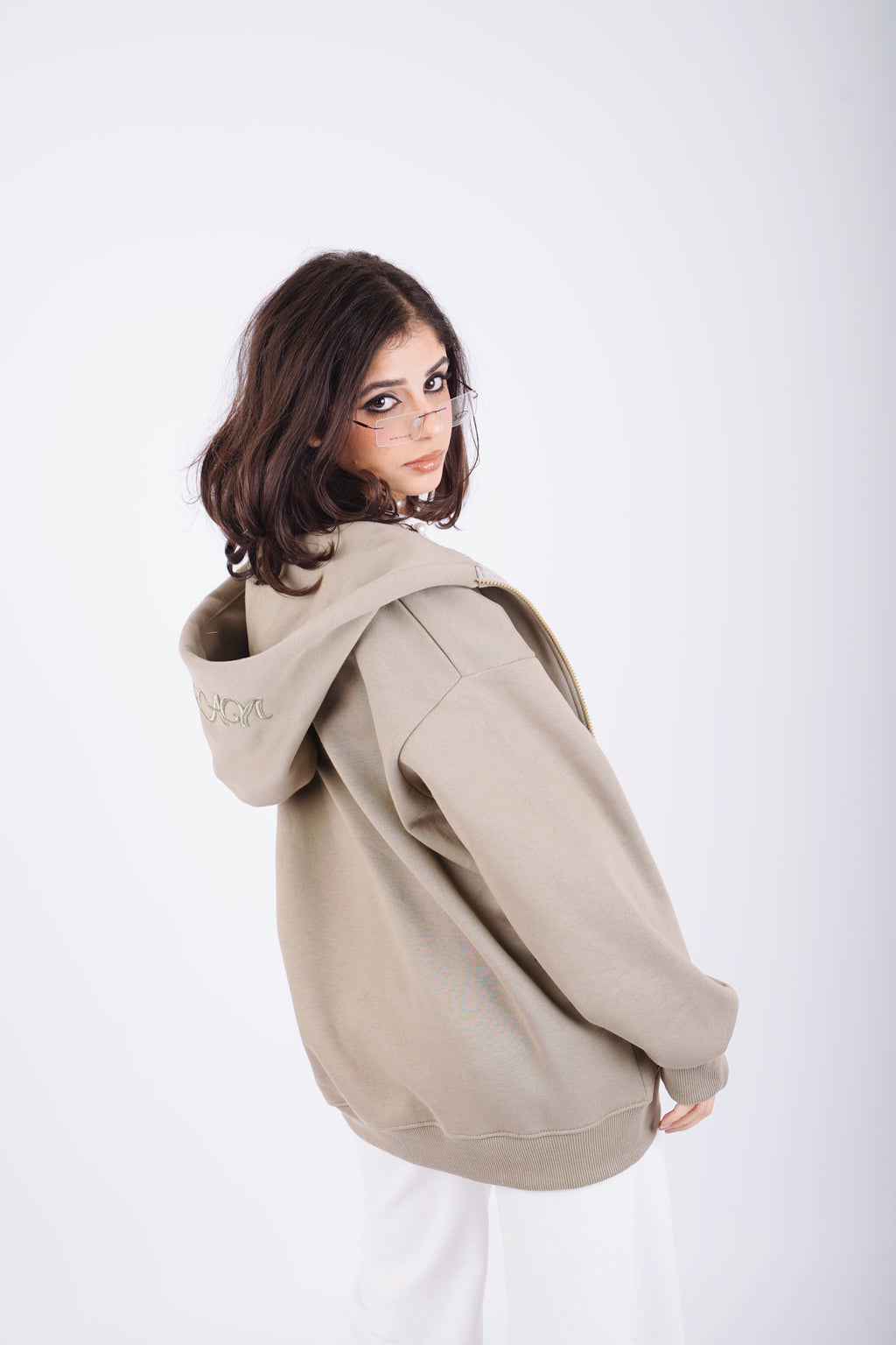 Embroidered sweatshirt full zip - olive mist