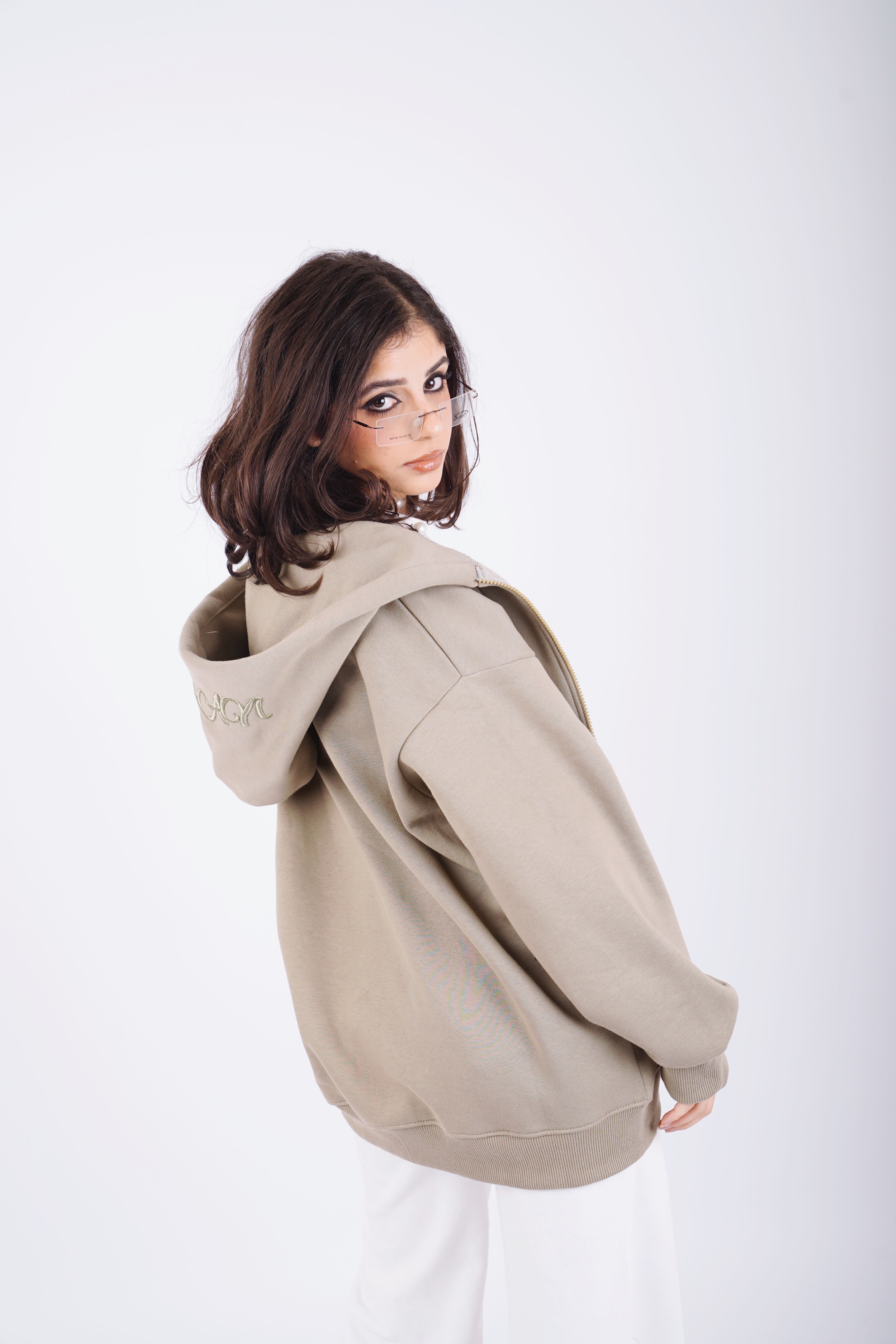 Embroidered sweatshirt full zip - olive mist