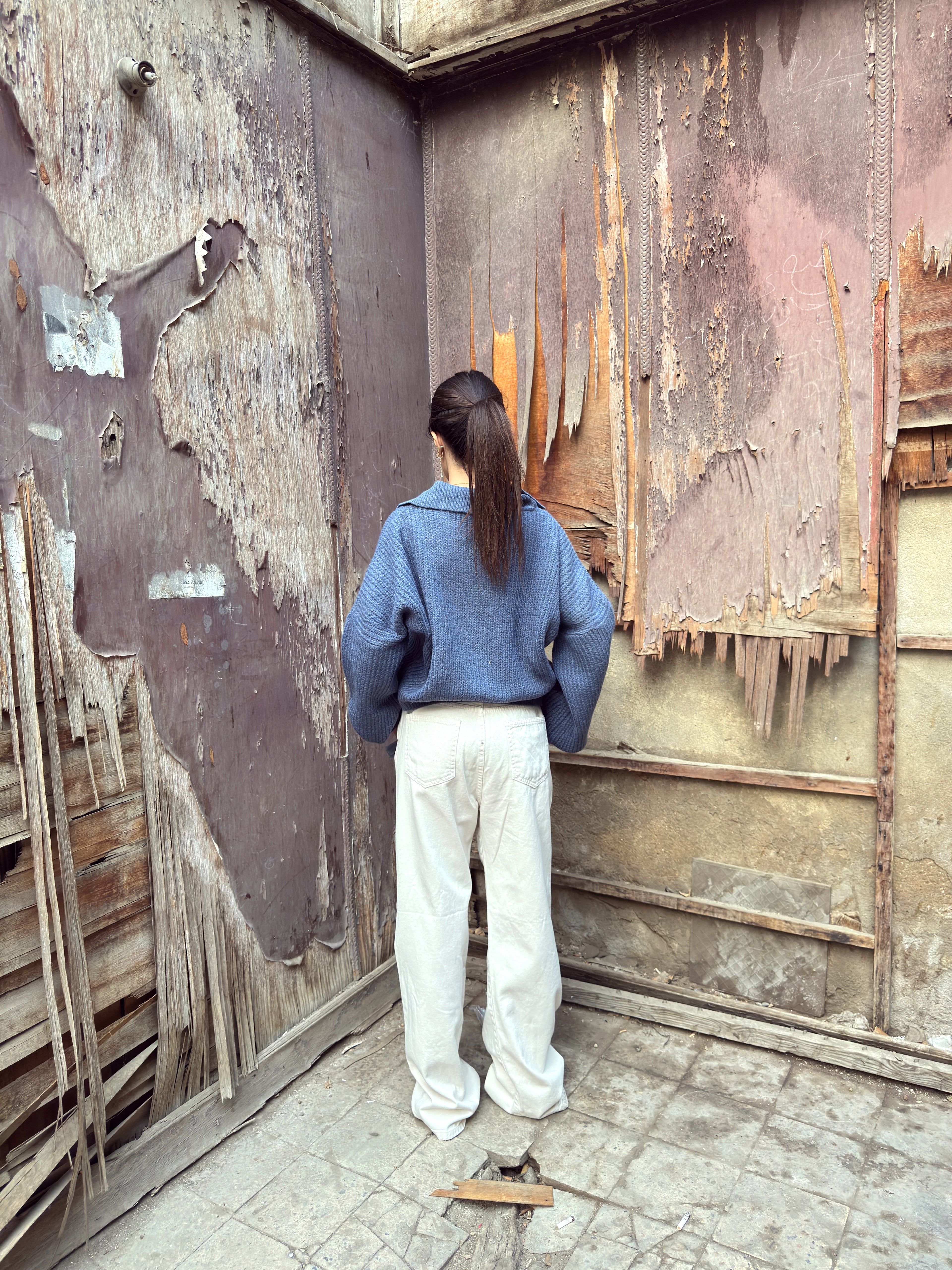 Fluffy collar knit - dusty blue