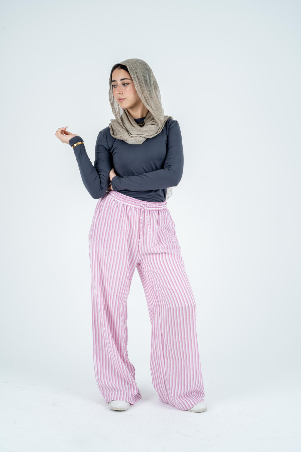 Stripped linen wide leg pants