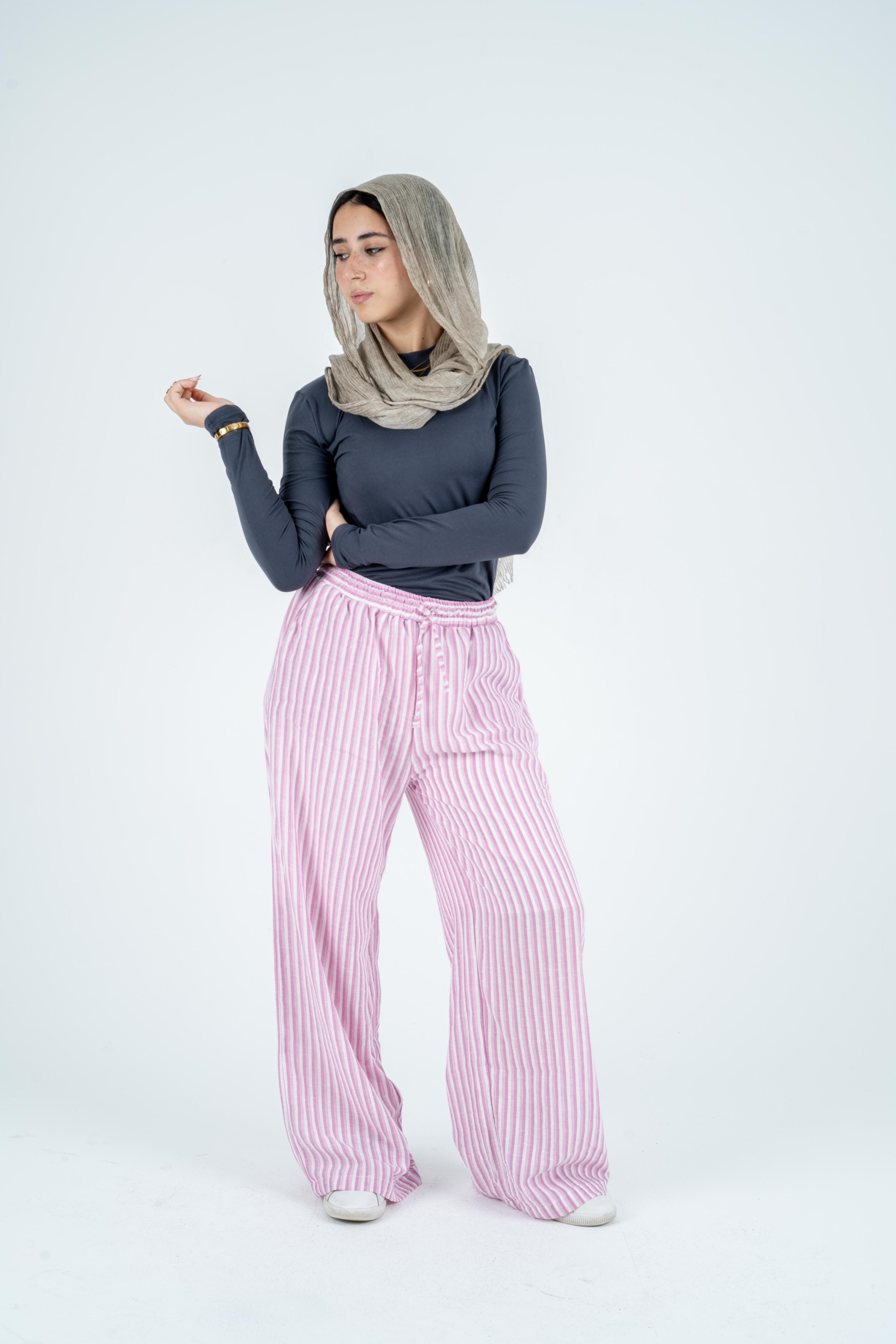 Stripped linen wide leg pants