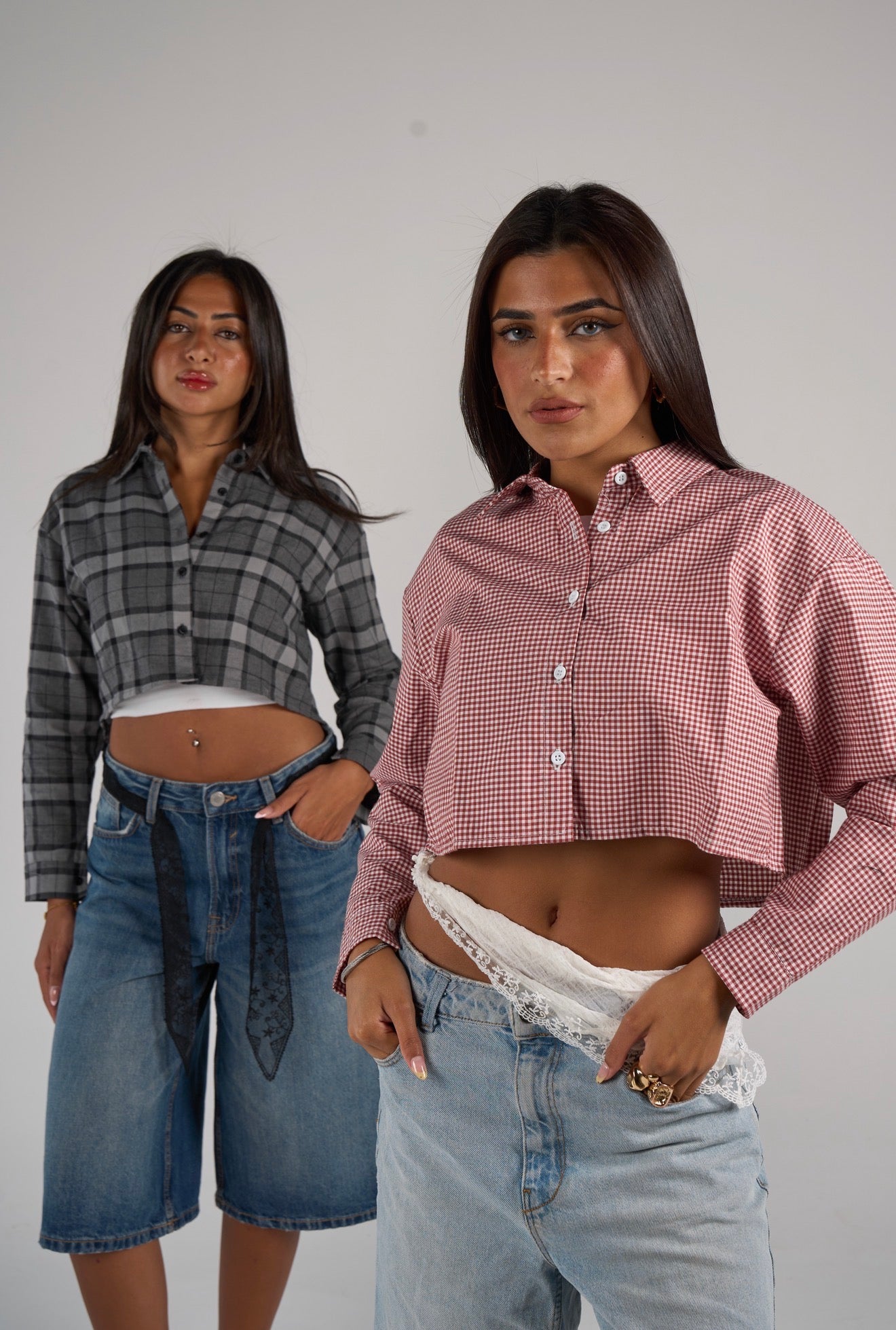 Plaid cropped shirt - Grey