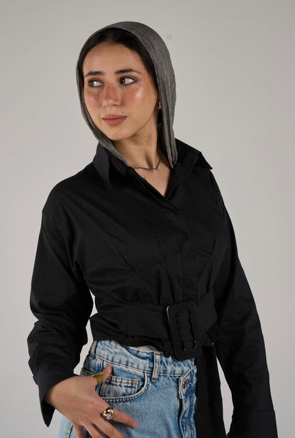 Shirt with belt - black