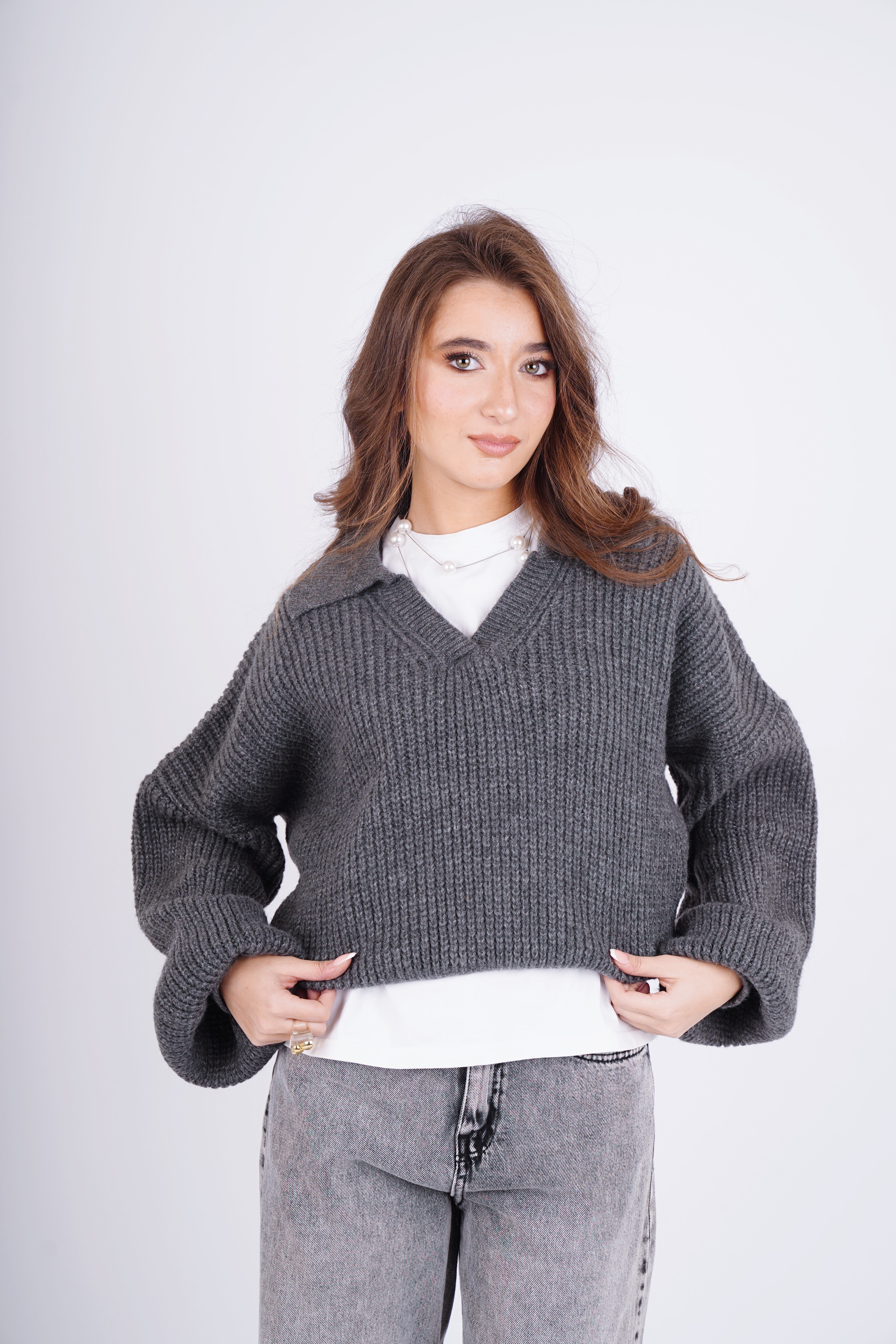 Fluffy collar knit - gray