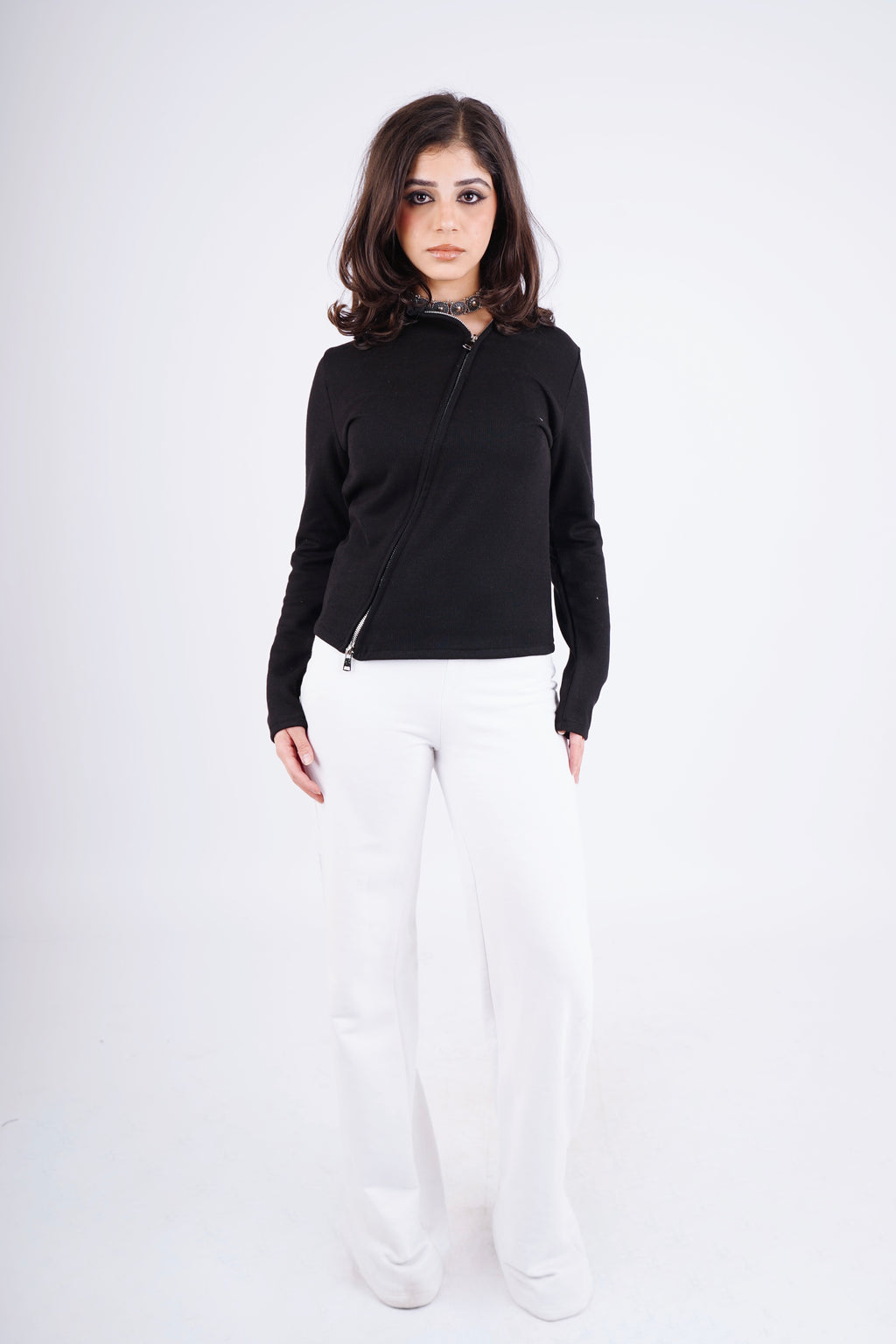 Multi zippper top - black