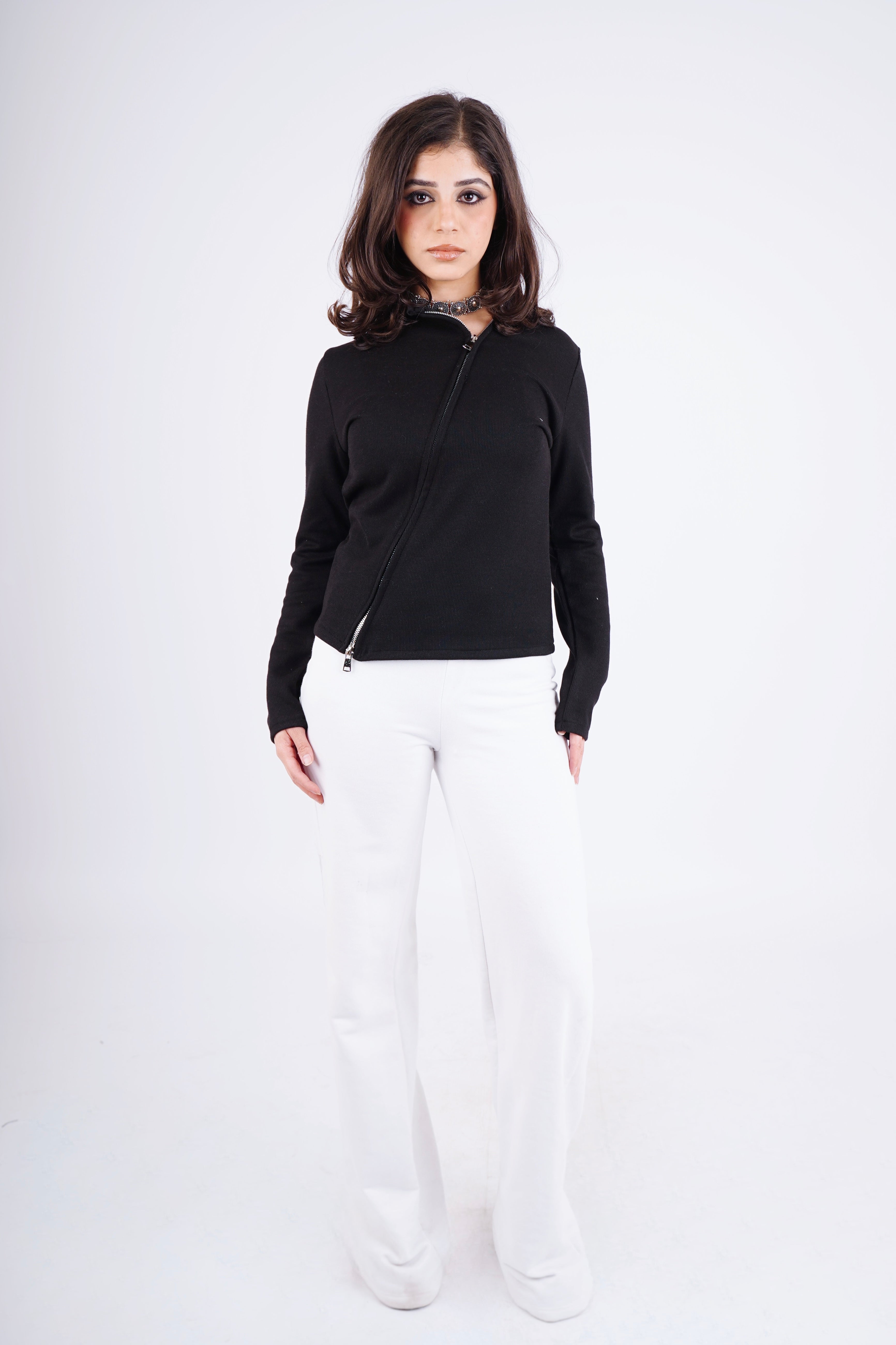 Multi zippper top - black