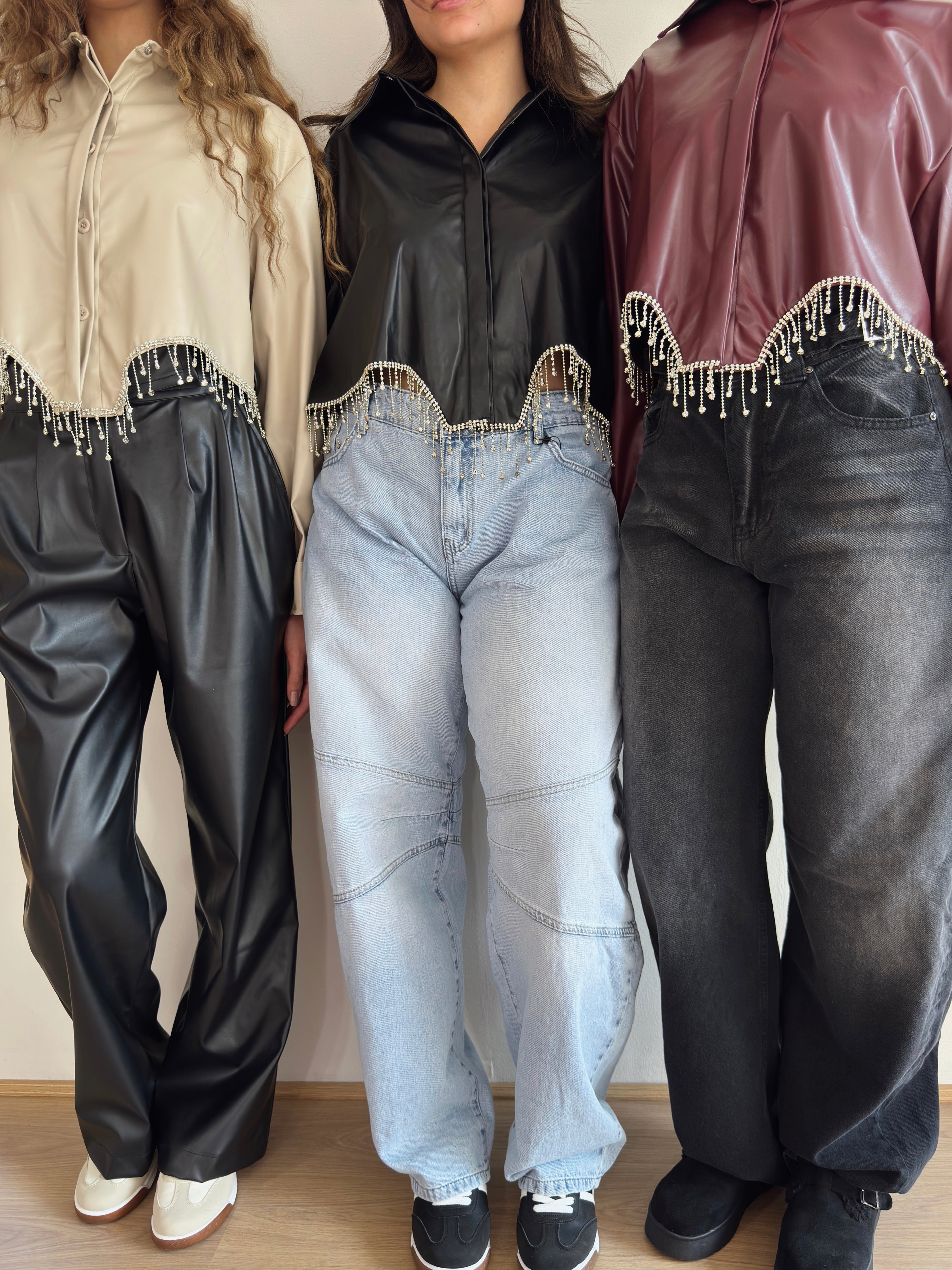 Strass leather shirt