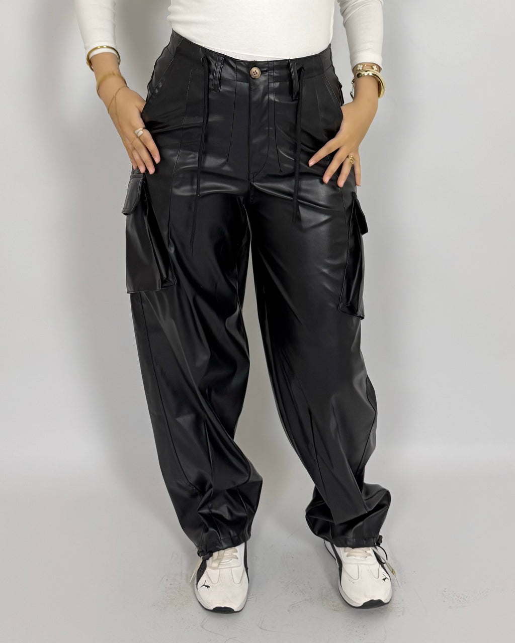 Leather cargo pants