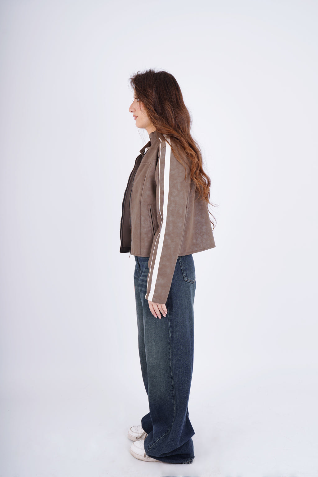 Biker leather jacket - brown