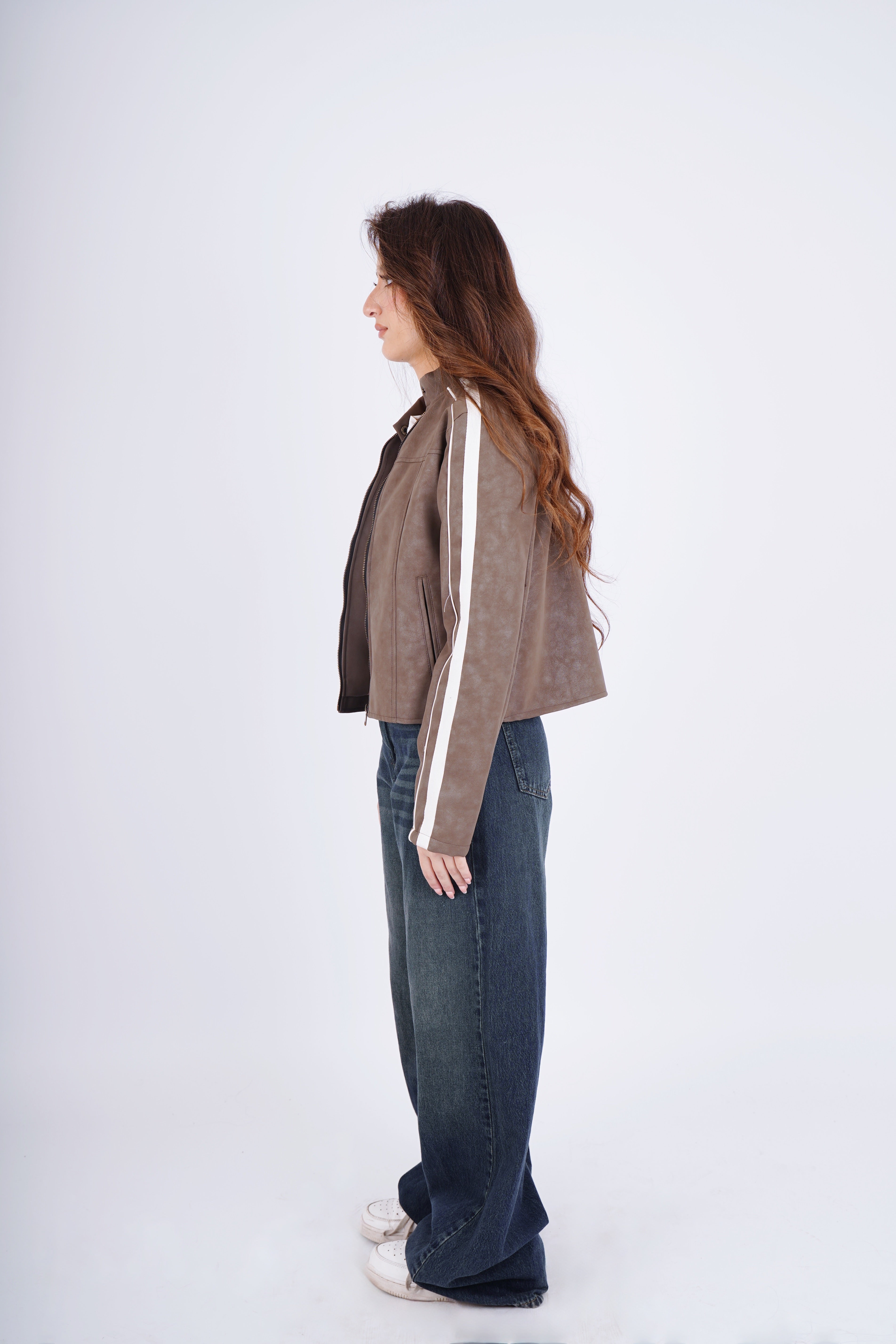 Biker leather jacket - brown