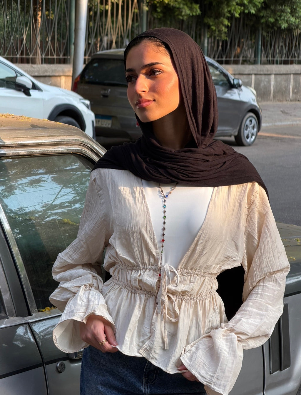 Fluffy ties blouse - beige