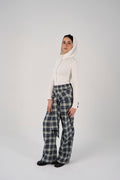 Plaid tie-waist pants - mint green