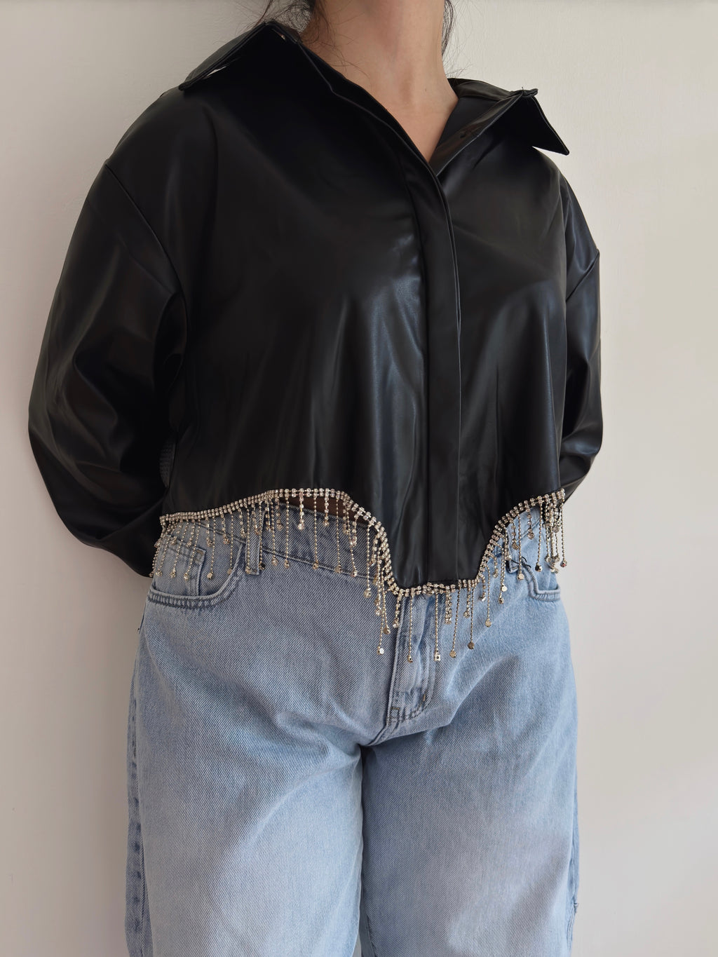 Strass leather shirt