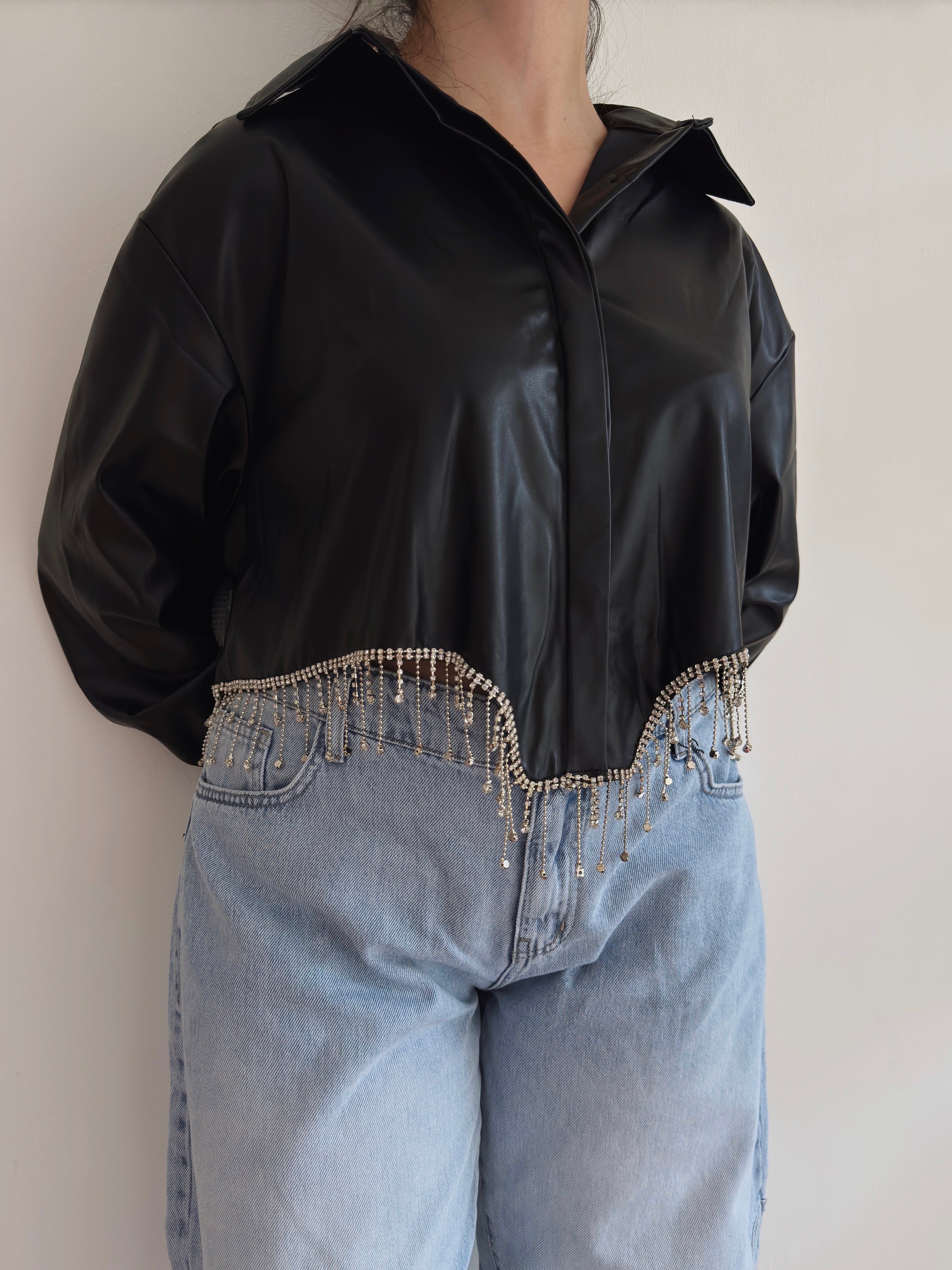 Strass leather shirt
