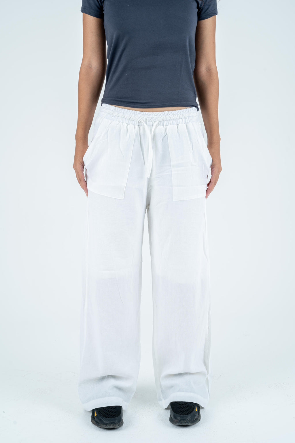 White linen wide leg pants