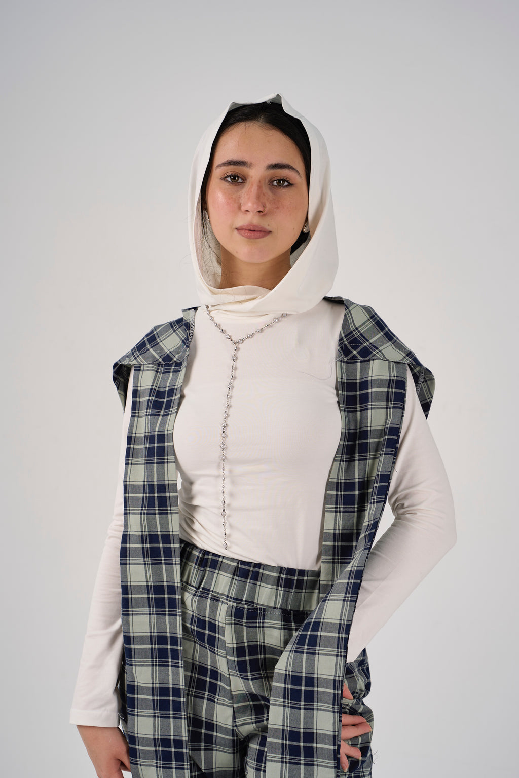 Plaid tie-waist pants - mint green