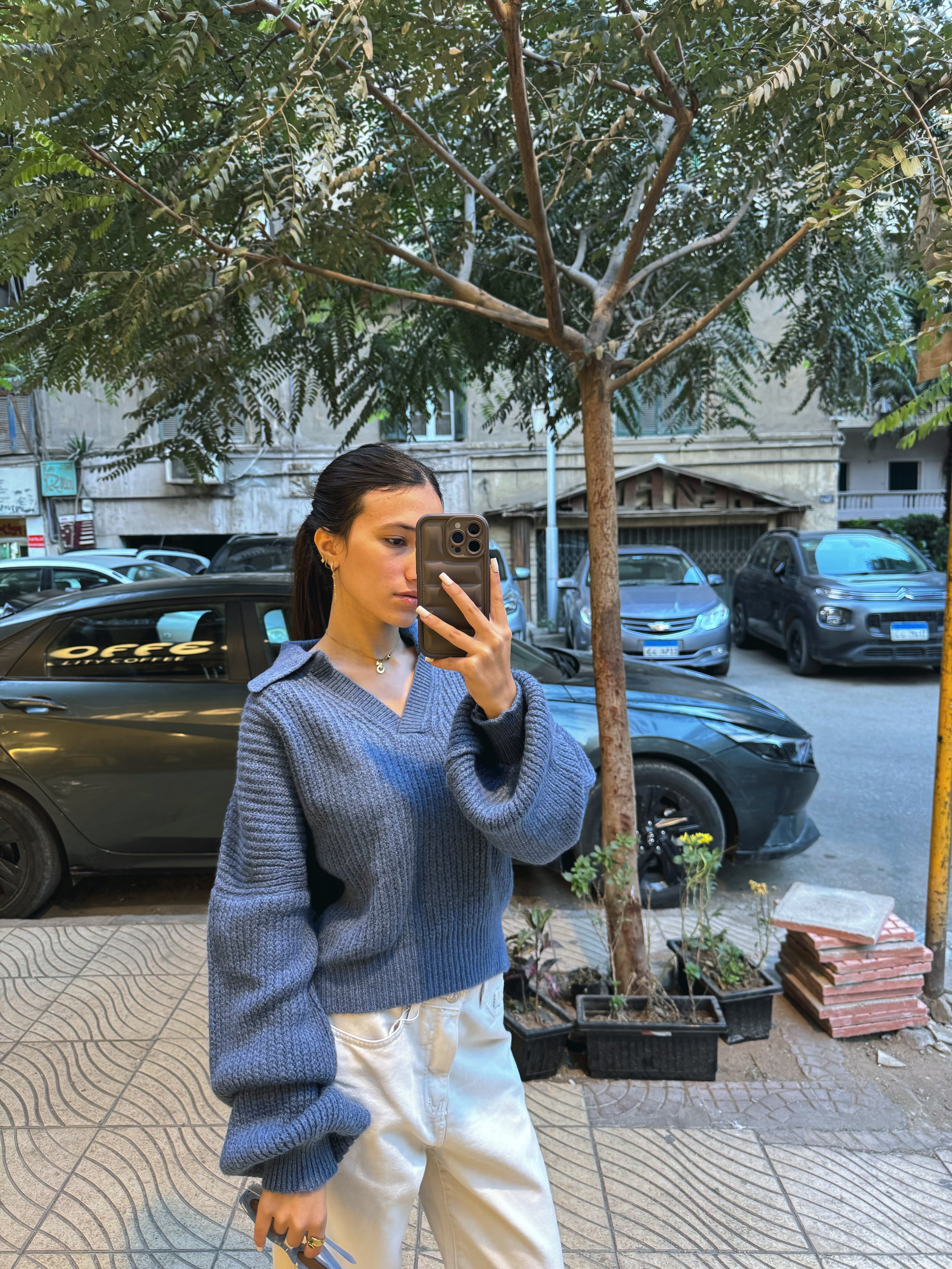 Fluffy collar knit - dusty blue