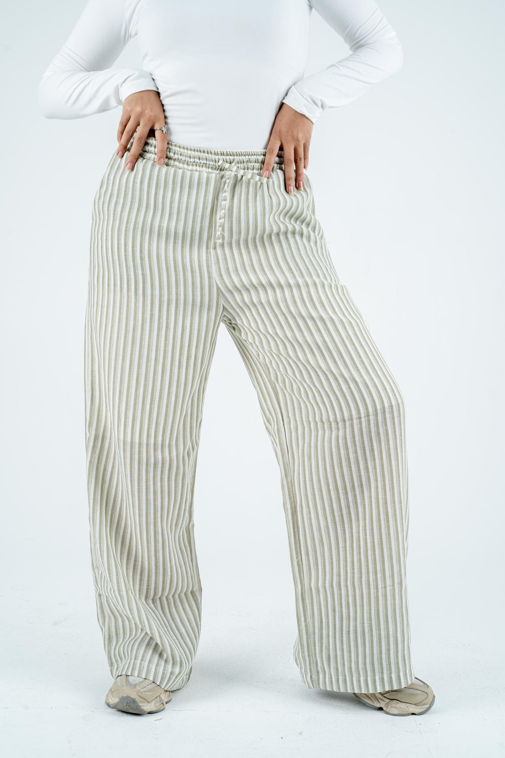 Stripped linen wide leg pants