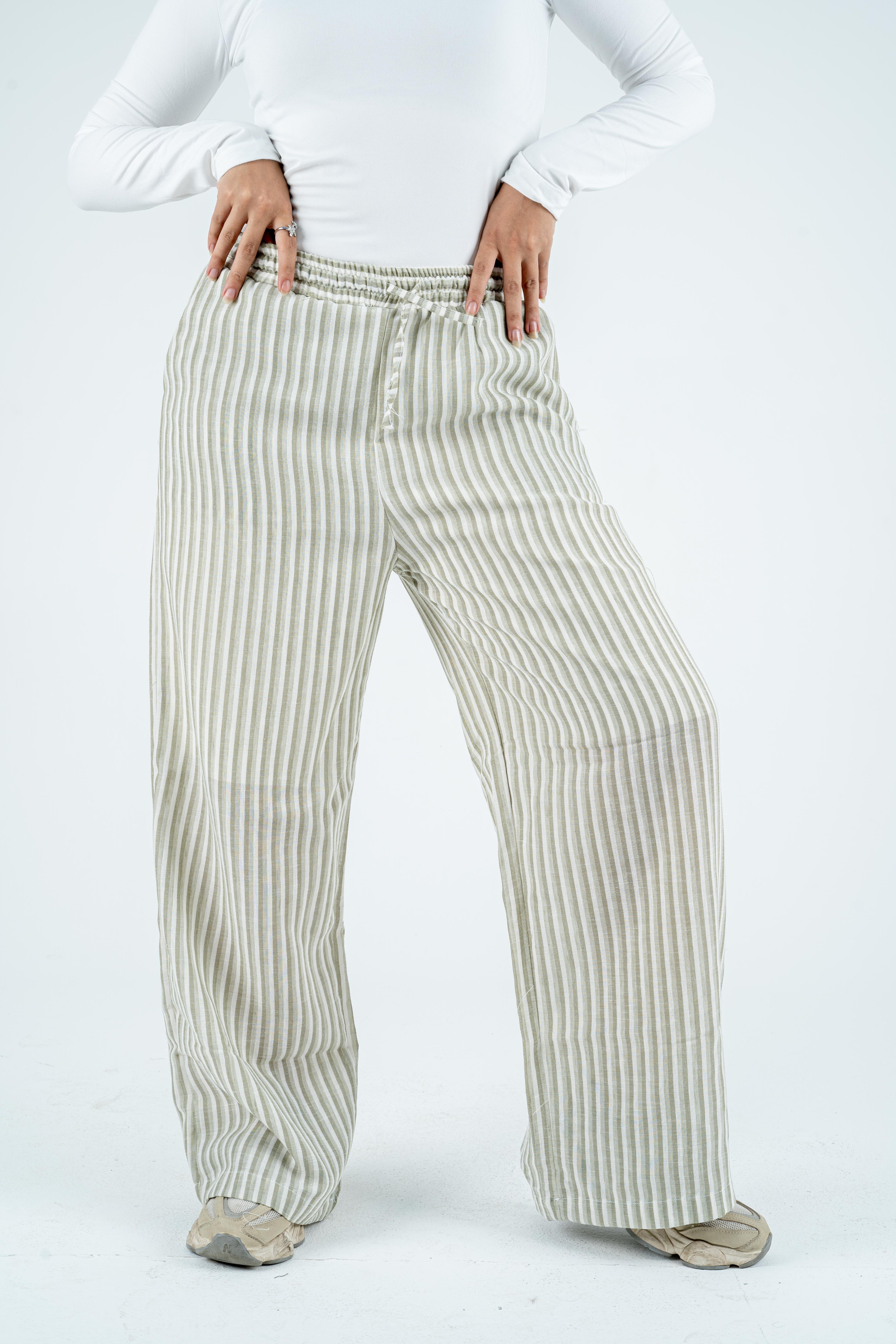 Stripped linen wide leg pants