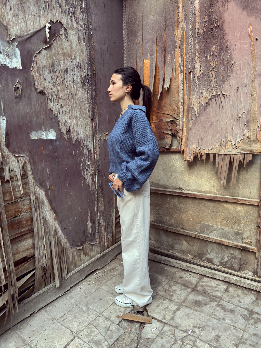 Fluffy collar knit - dusty blue