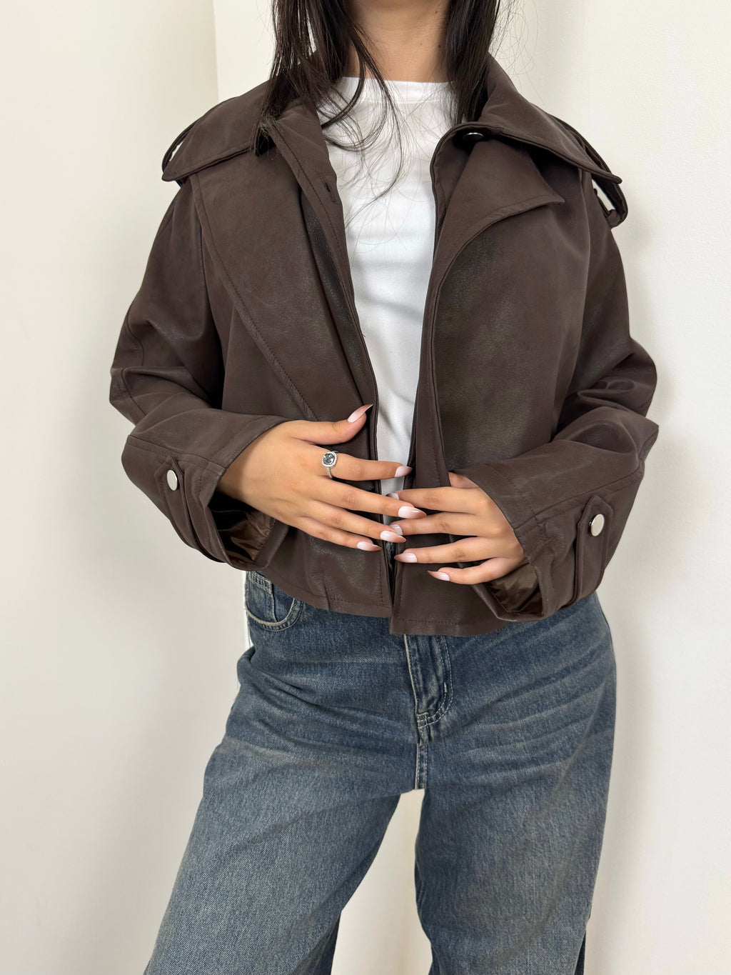Cut-off ballon leather jacket