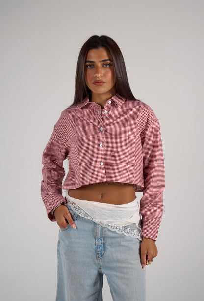 Plaid cropped shirt - red