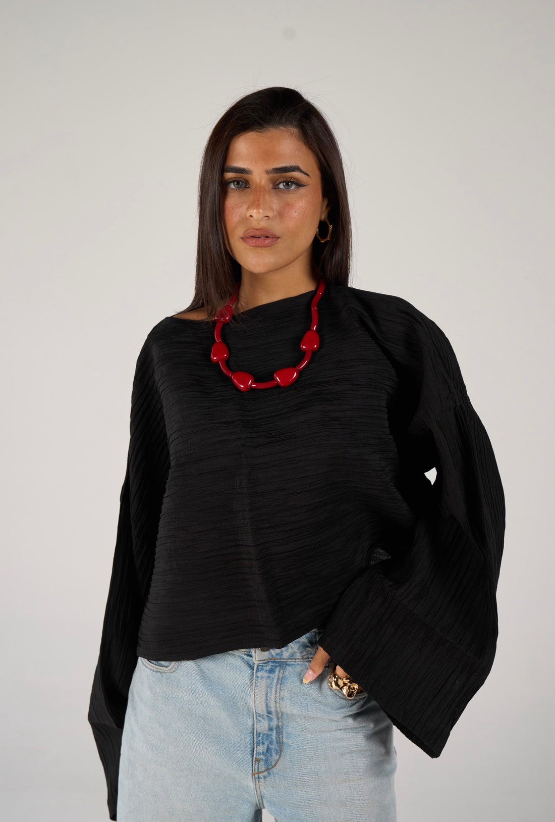 Crew neck lose blouse - black