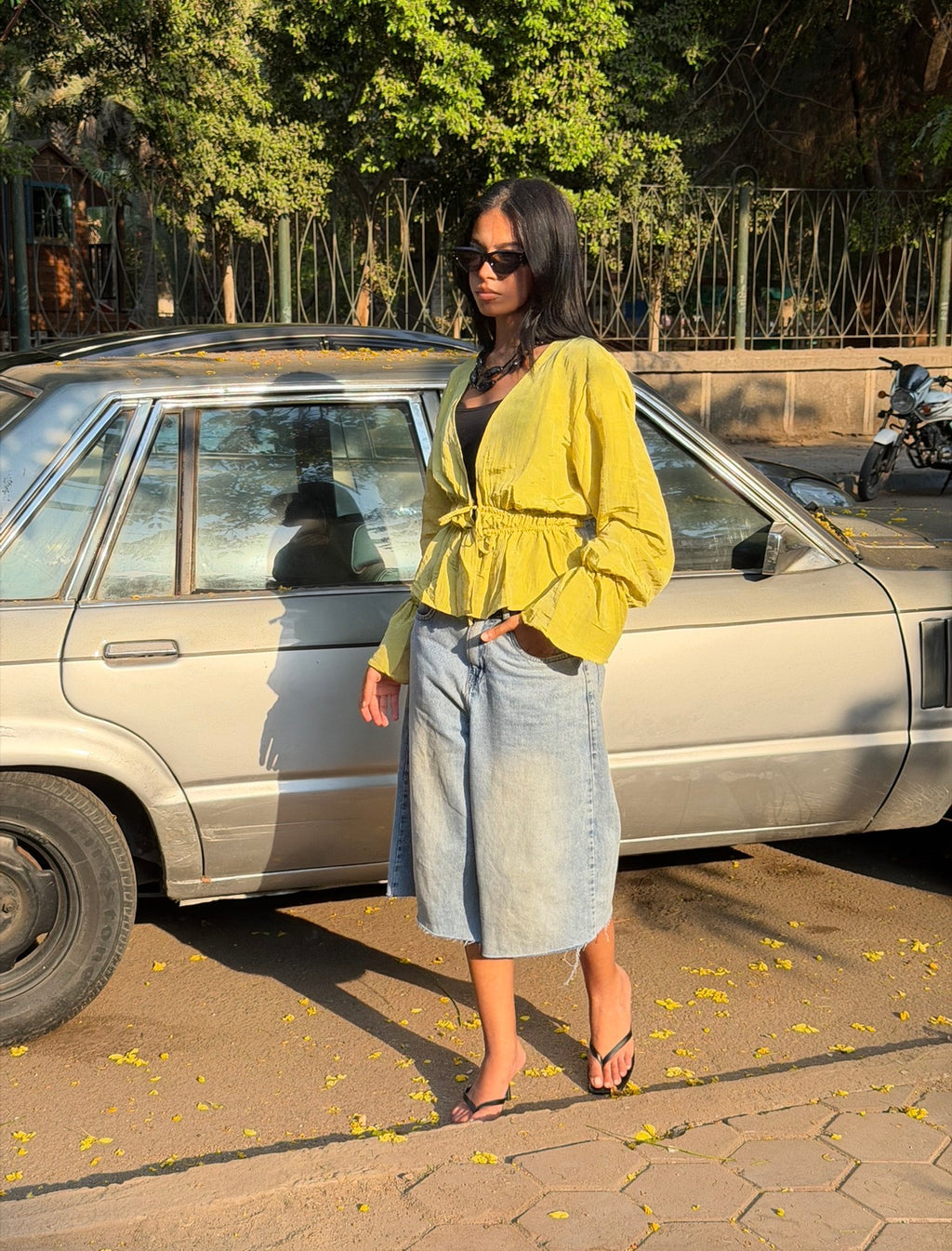 Fluffy ties blouse - avocado