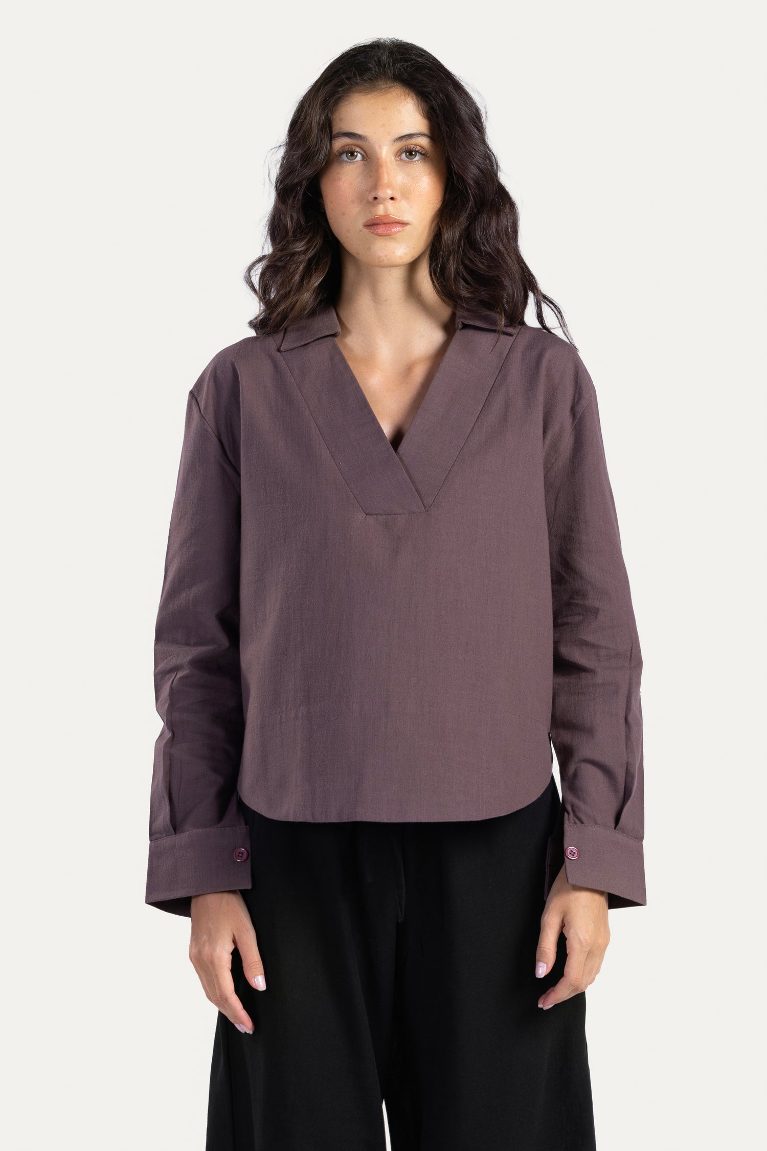 V neck linen blouse