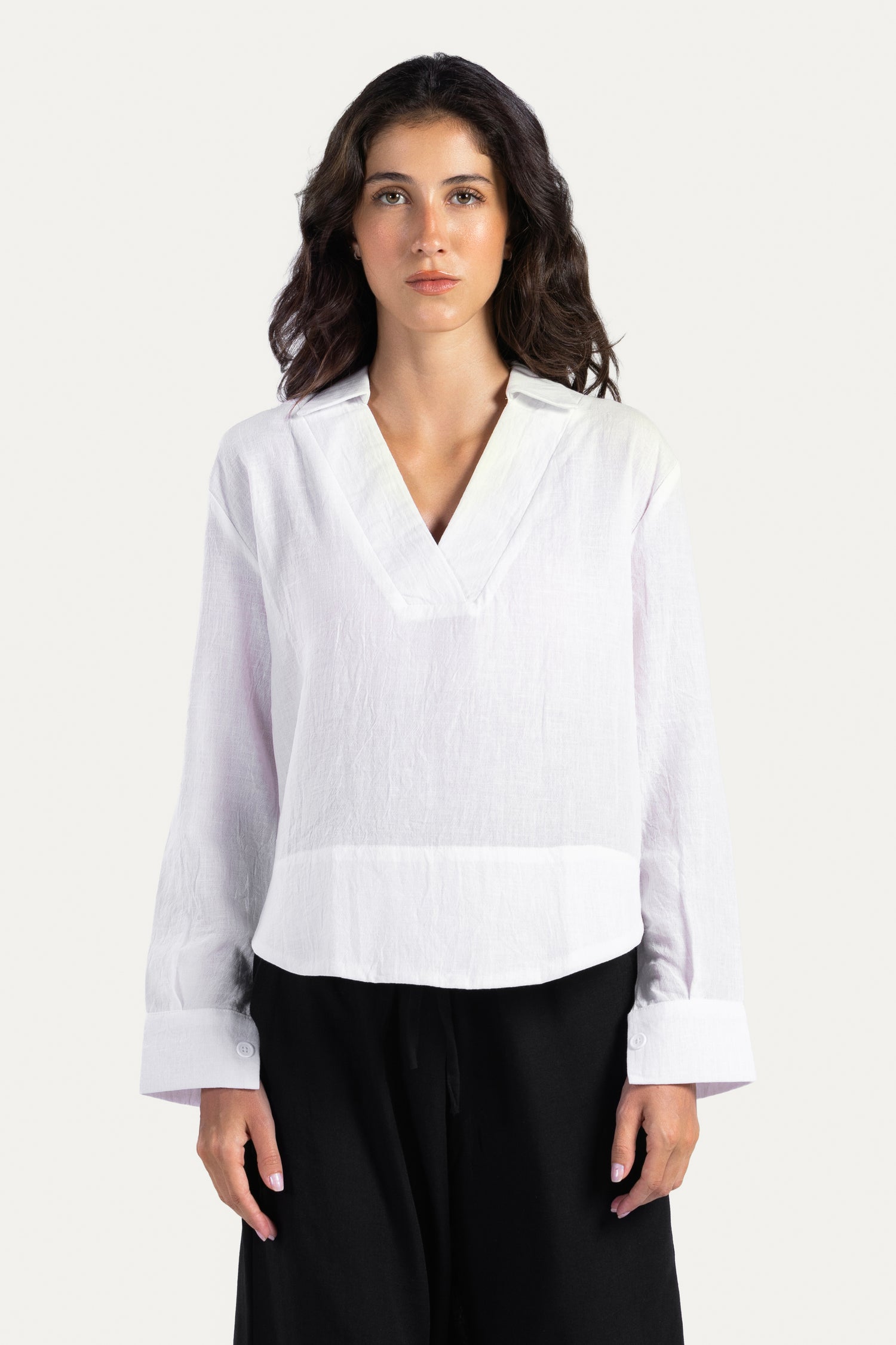V neck linen blouse