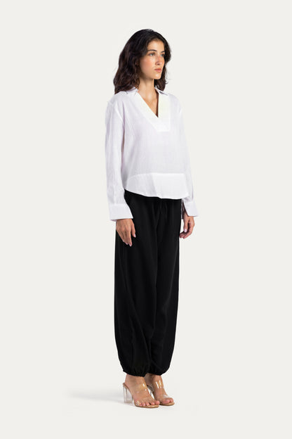 V neck linen blouse