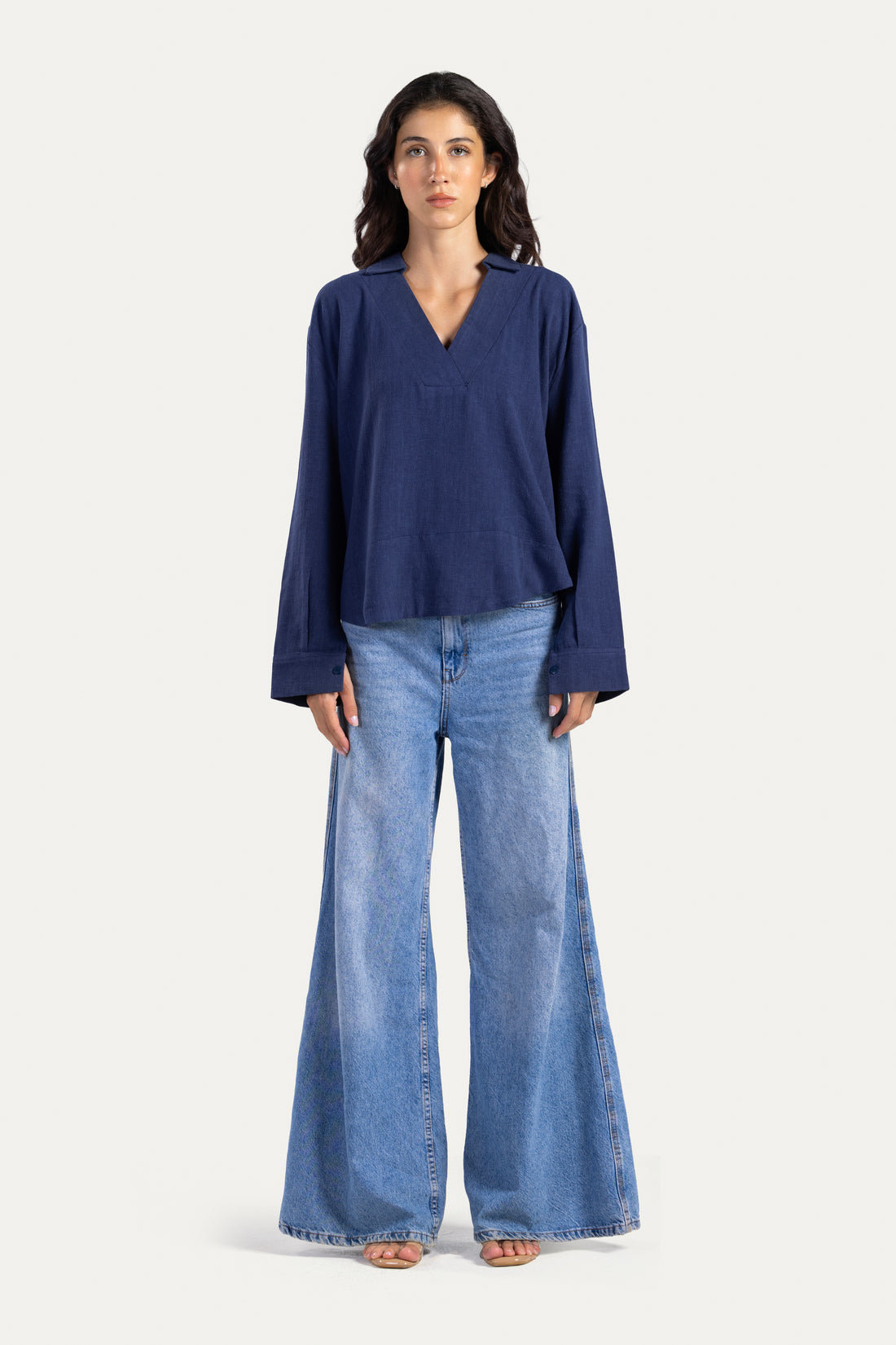 V neck linen blouse